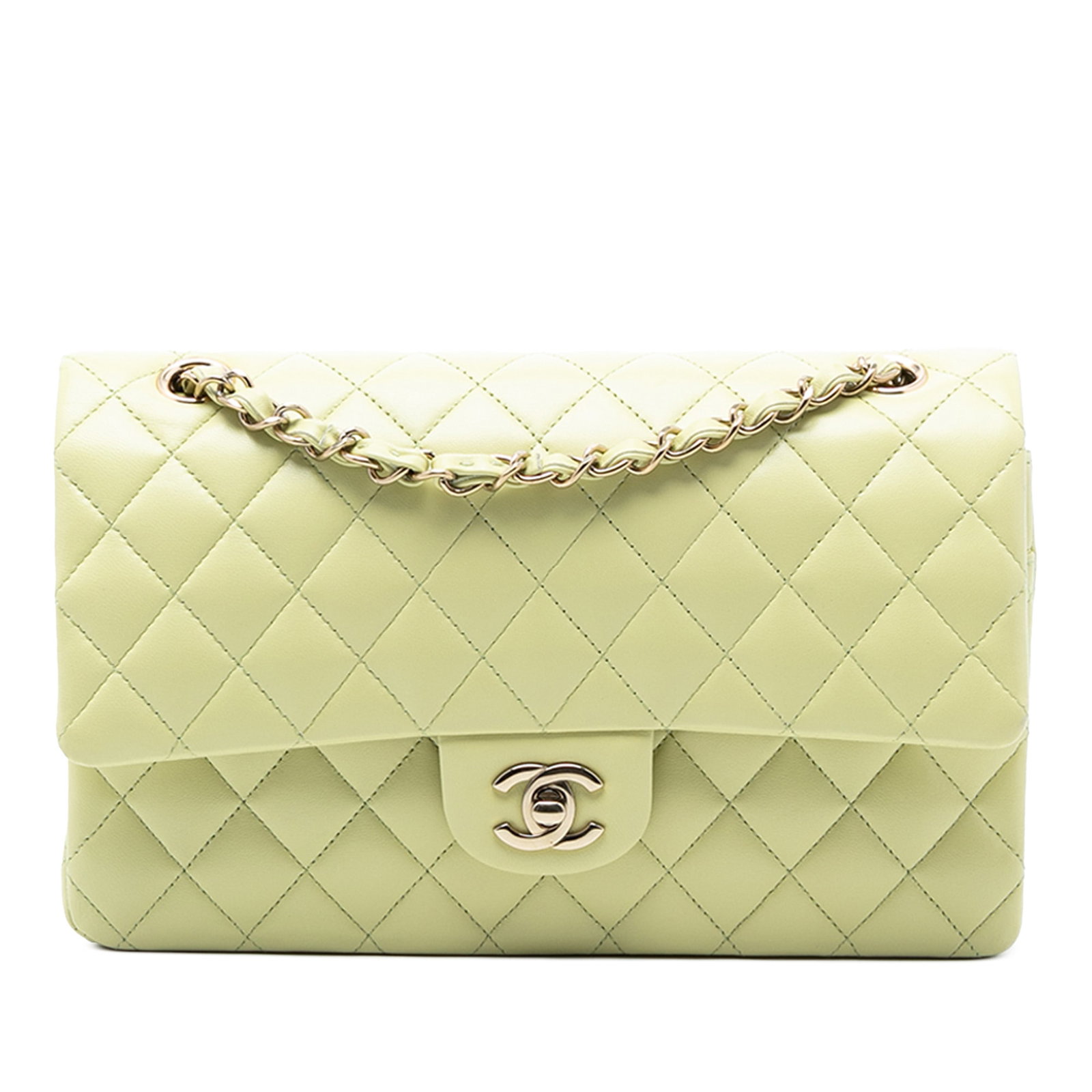 Chanel Green Quilted Lambskin Leather Medium Double Flap Shoulder Bag (1 of 6)