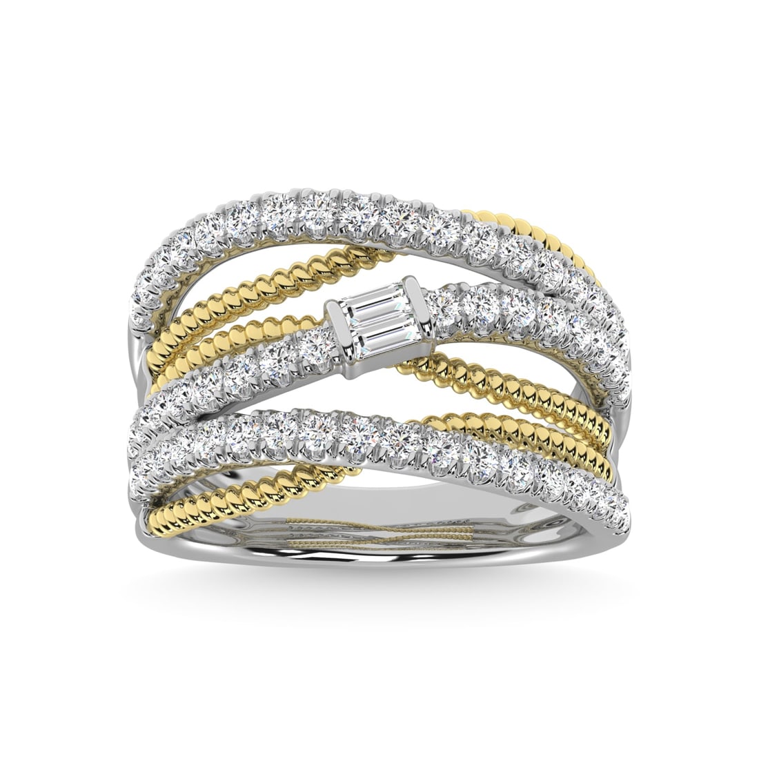 14K Two Tone Diamond 1 Ct.Tw. Fashion Ring: 14K Two Tone Diamond 1 Ct.Tw. Fashion Ring 14k Two Tone Stone Color: G-h Stone Clarity: I1 Each ring is presented in standard size 6.5. Complimentary resizing is available between sizes 510 (in 1/4 in