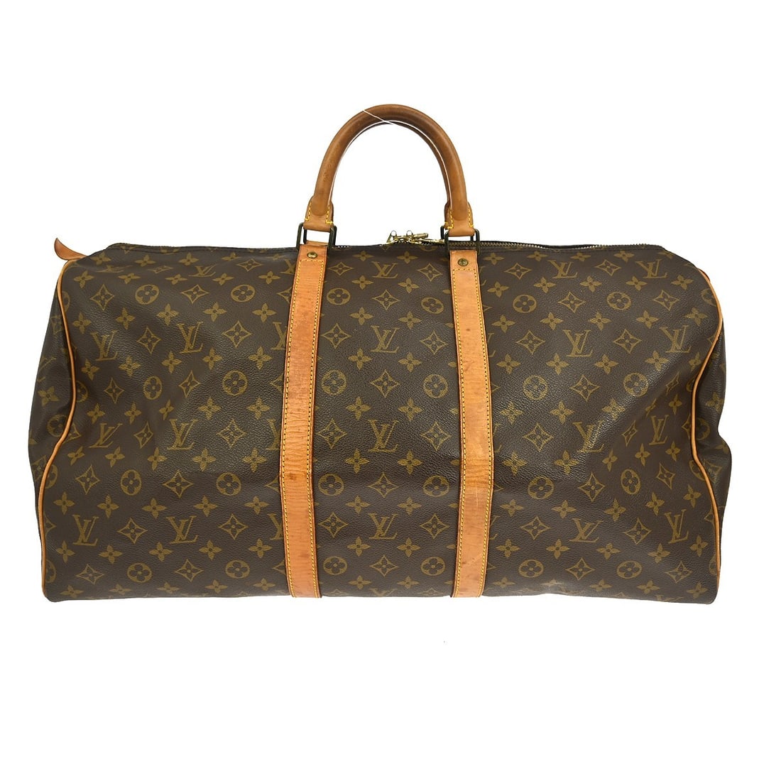 Louis Vuitton Keepall 55 Monogram Canvas Unisex Travel Bag: Louis Vuitton Keepall 55 Monogram Canvas Unisex Travel Bag This Louis Vuitton Keepall 55 travel bag features the iconic monogram canvas in brown and is designed for unisex use. The bag is pre-owned an