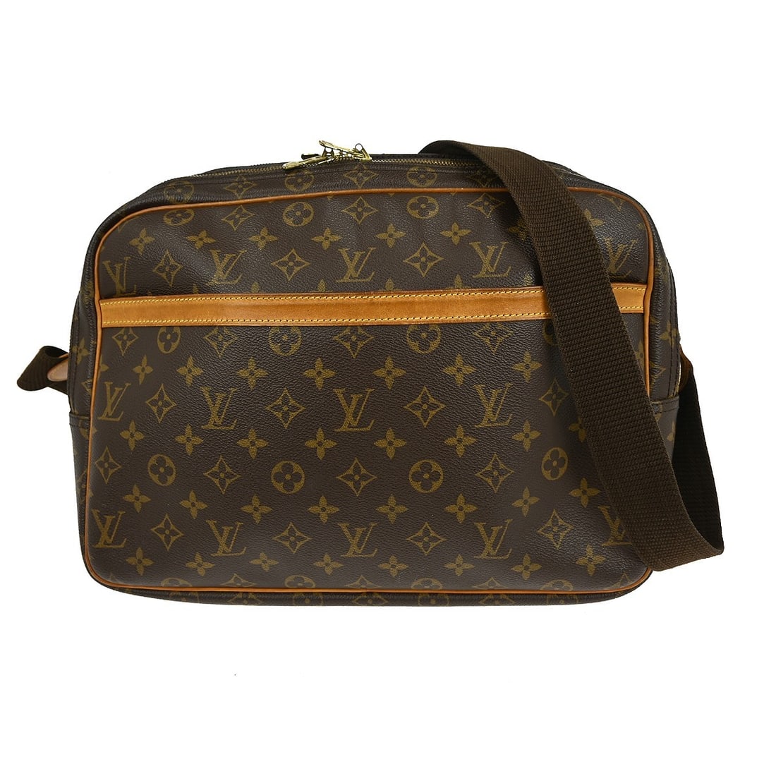 Louis Vuitton Reporter GM Monogram Canvas Brown Shoulder Bag M45252: Louis Vuitton Reporter GM Monogram Canvas Brown Shoulder Bag M45252 This Louis Vuitton Reporter GM shoulder bag features the iconic monogram canvas leather exterior with a brown colorway and logo acce