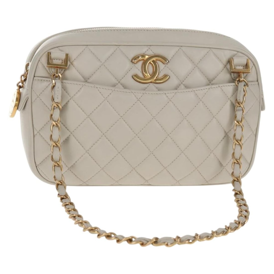 Chanel White Matelasse Leather Shoulder Bag with Chain and CC Logo (1 of 18)
