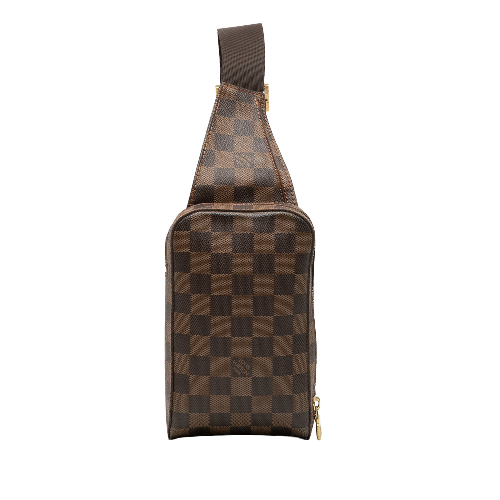 Damier Ebene Canvas Geronimos Belt Bag with Adjustable Strap: Damier Ebene Canvas Geronimos Belt Bag with Adjustable Strap The Louis Vuitton Damier Ebene Geronimos features a damier canvas body in brown, an adjustable flat strap, a top zip closure, and an exteri