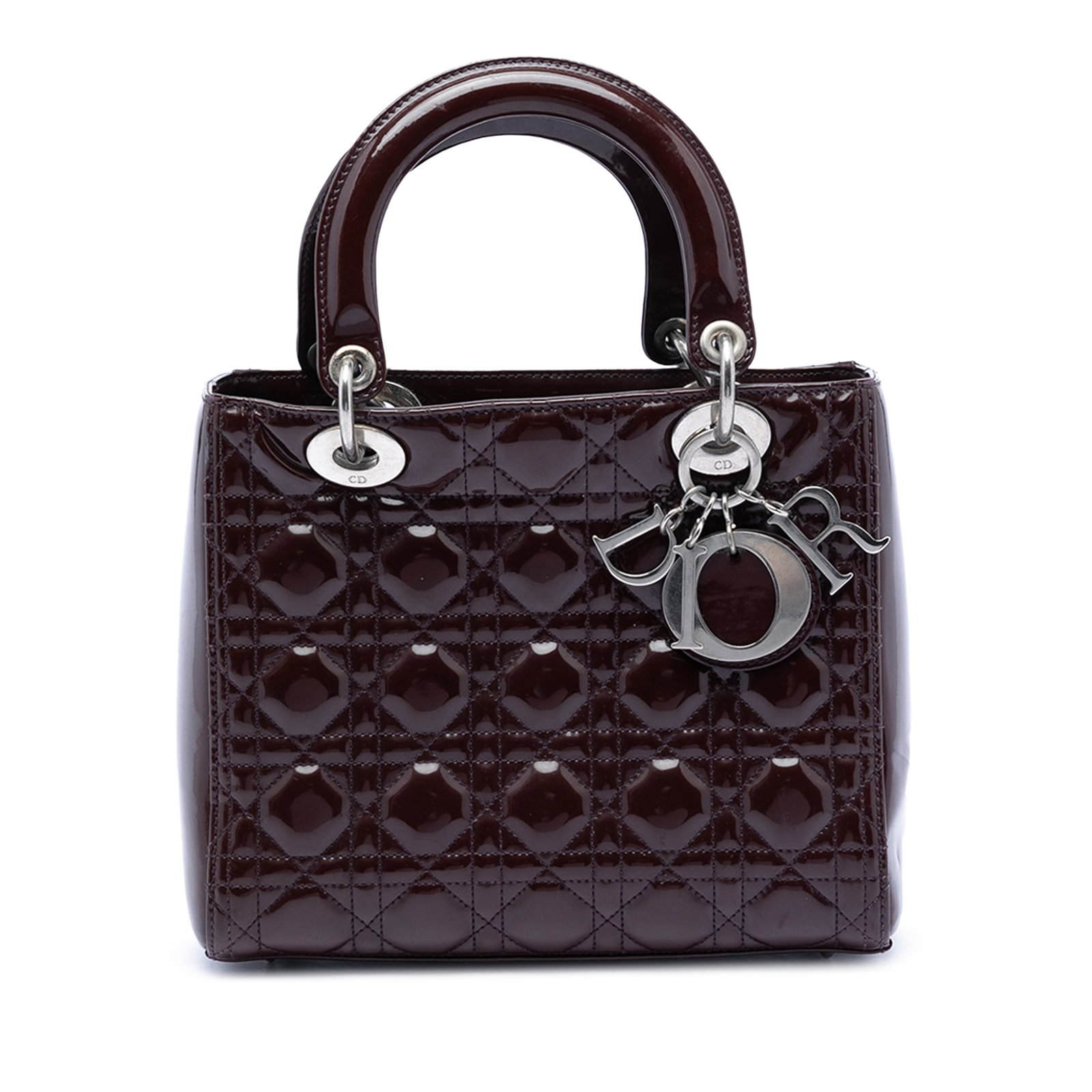 Dior Lady Dior Medium Purple Patent Quilted Leather Bag with Top Handles (1 of 7)