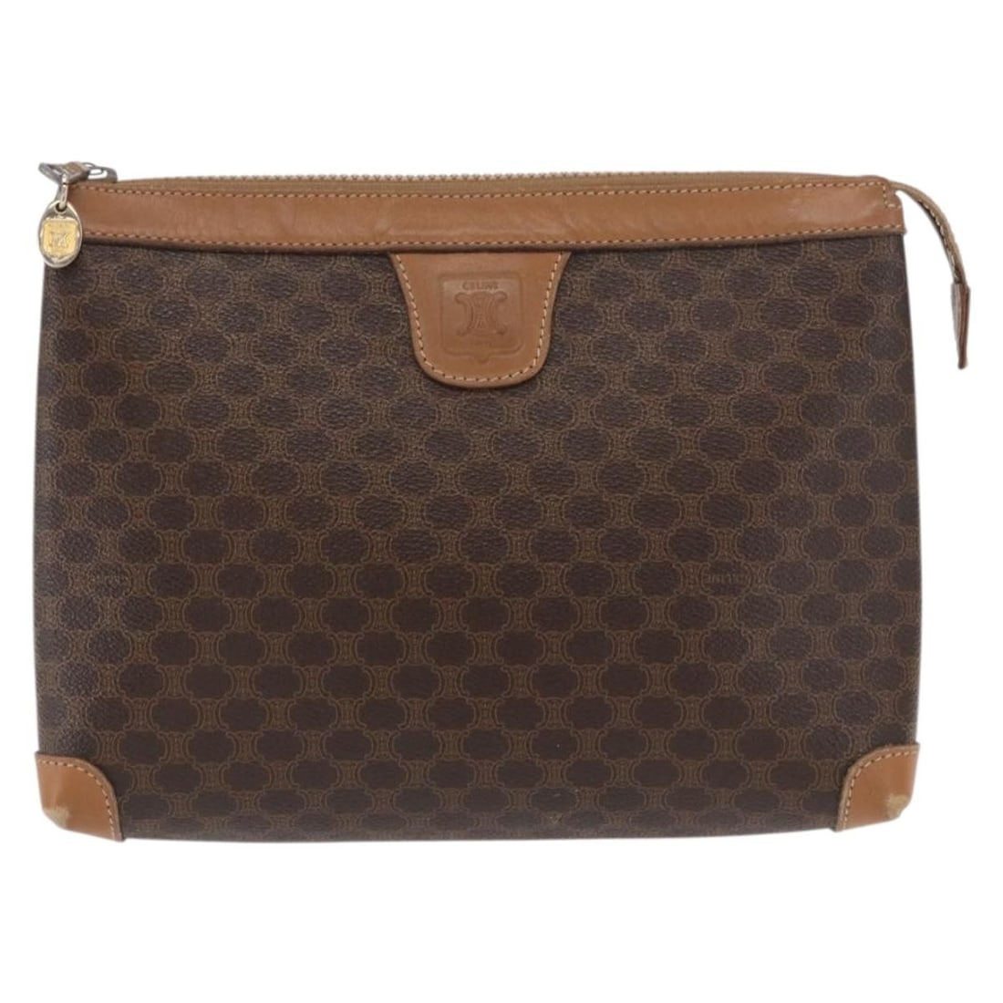 Celine Macadam Pochette Brown Canvas Leather Clutch Bag 24cm: Celine Macadam Pochette Brown Canvas Leather Clutch Bag 24cm This Celine Macadam Pochette is crafted from brown canvas with leather trim. Designed for women, it features the signature Macadam pattern