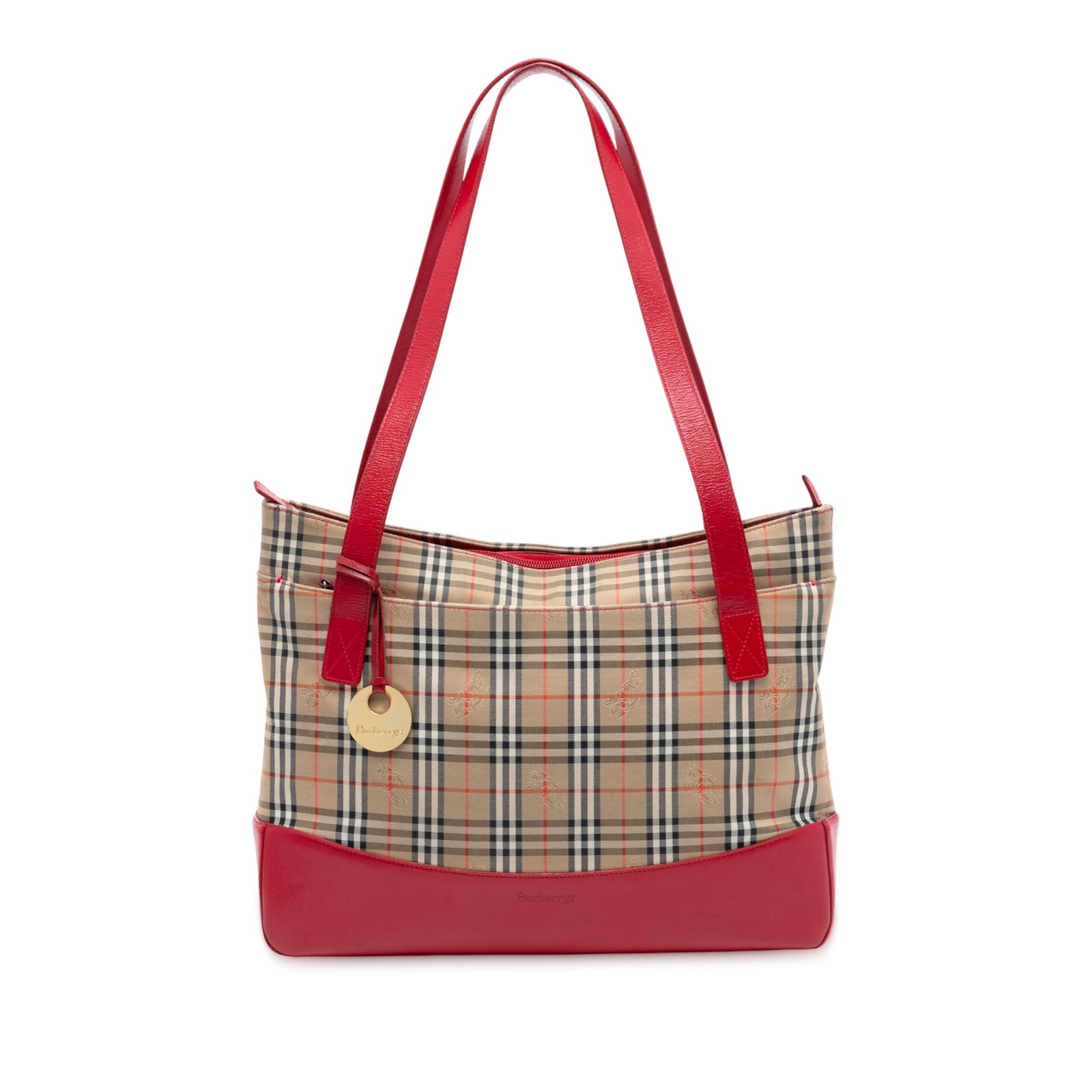 Burberry Brown Canvas Tote with Leather Trim and Haymarket Check Pattern: Burberry Brown Canvas Tote with Leather Trim and Haymarket Check Pattern This Burberry tote bag showcases the signature Haymarket check canvas with leather trim, featuring flat leather straps, a top z