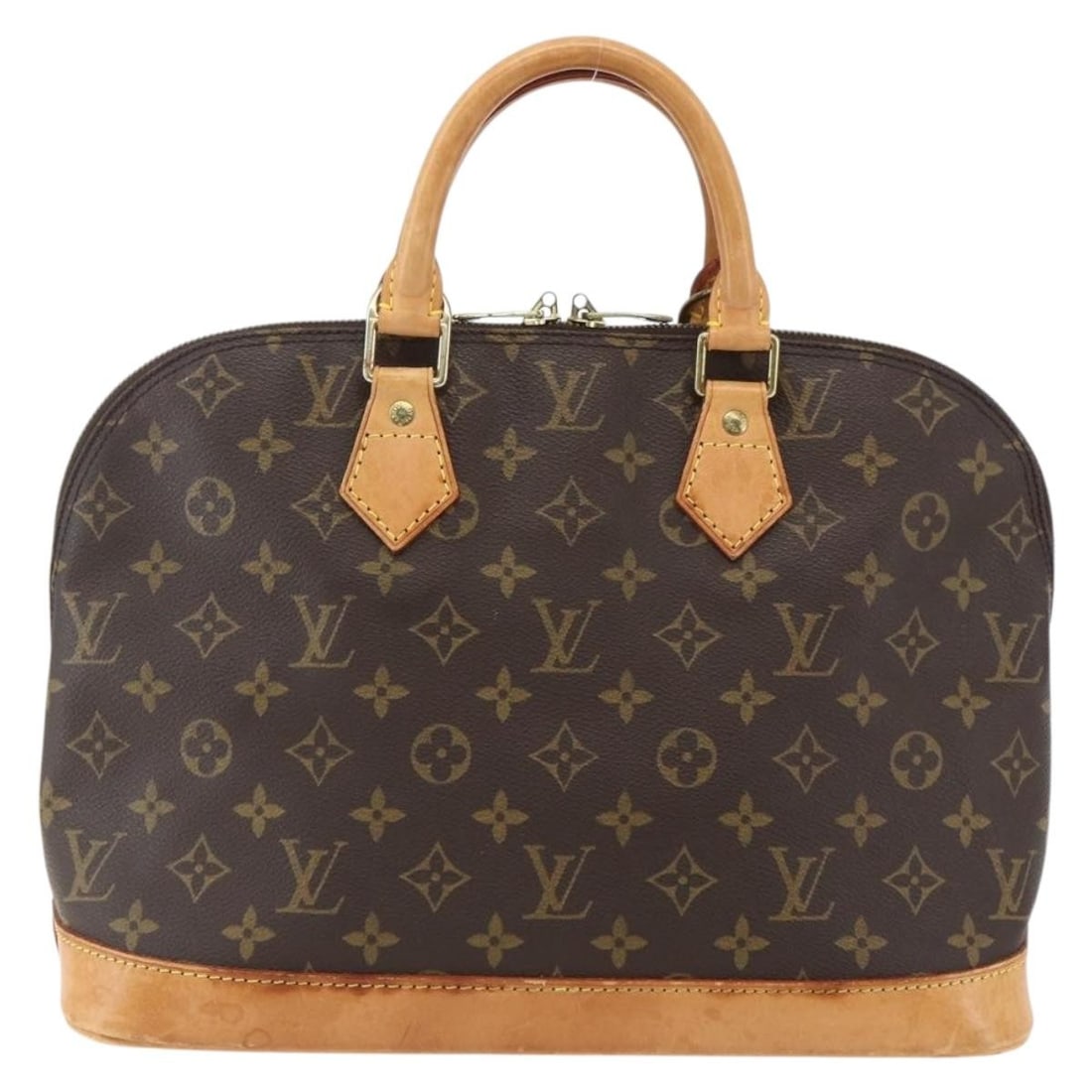 Alma Brown Canvas Tote by Louis Vuitton with Monogram Pattern: Alma Brown Canvas Tote by Louis Vuitton with Monogram Pattern This Louis Vuitton Alma handbag features the iconic Monogram canvas in brown, designed for women. Made in France, it has a structured silh