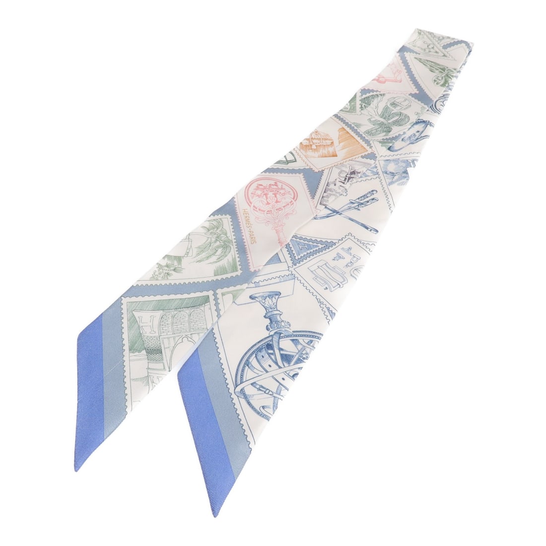 Silk Multicolor Twilly Scarf by Hermes France: Silk Multicolor Twilly Scarf by Hermes France Hermes Twilly scarf crafted from luxurious silk in a vibrant multicolor design. Made in France, this regular size scarf is presented in pristine, un-used