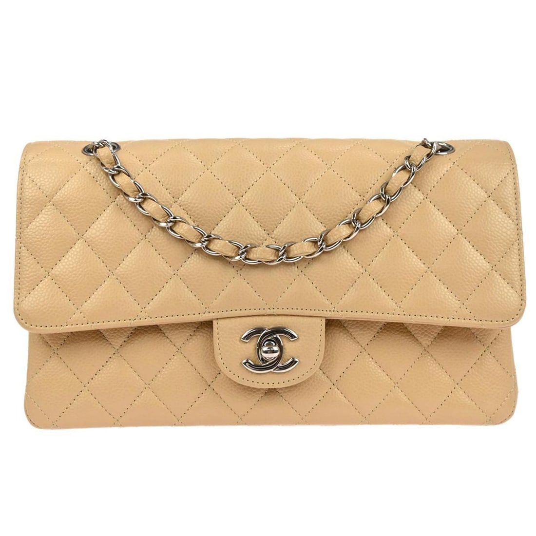 Beige Caviar Medium Classic Double Flap Shoulder Bag by Chanel (1 of 10)