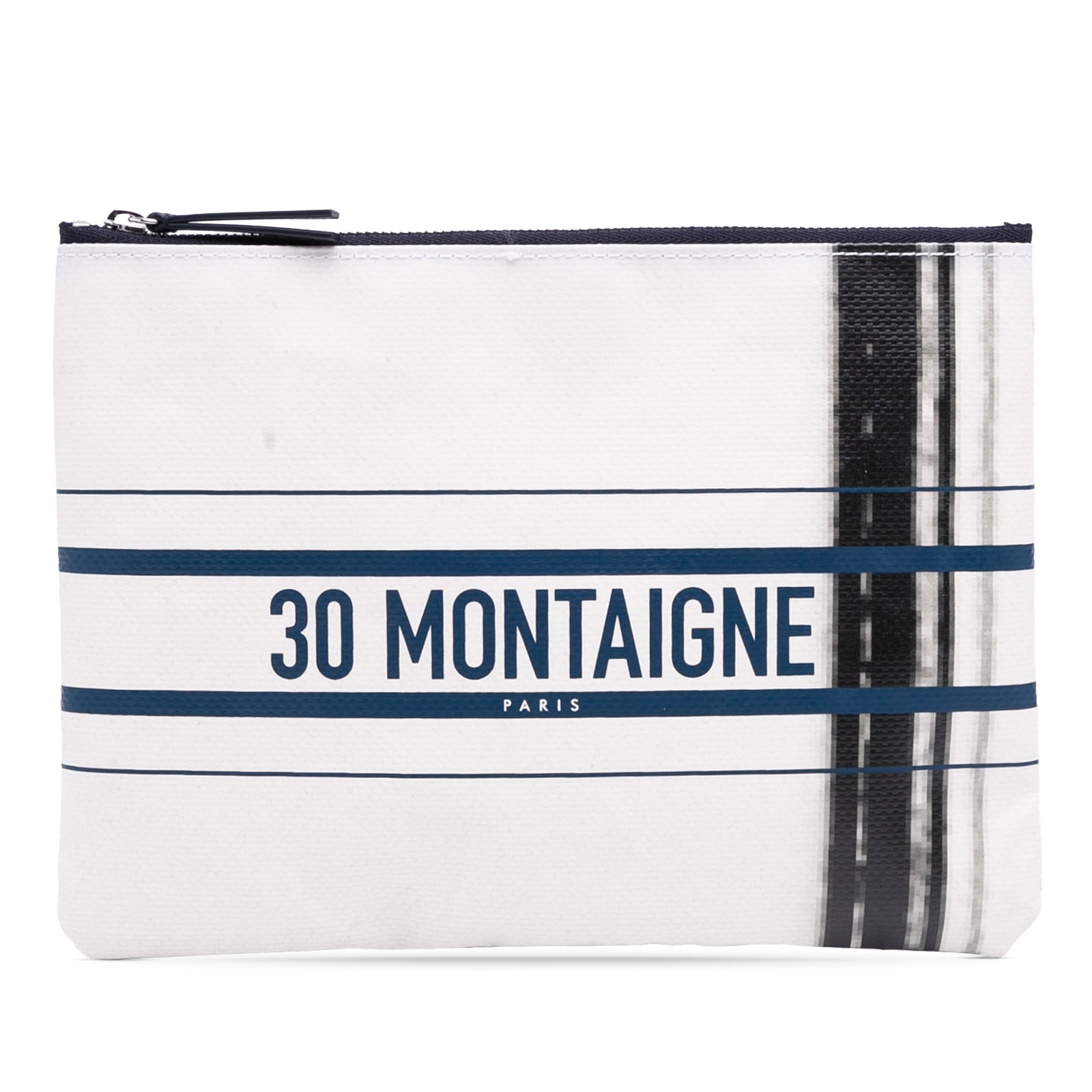 Dior Bilum Trompe Loeil Canvas 30 Montaigne Limited Edition Pouch: Dior Bilum Trompe Loeil Canvas 30 Montaigne Limited Edition Pouch This limited edition Dior Bilum Trompe Loeil 30 Montaigne pochette is crafted in coated canvas with a top zip closure. The pouch is de