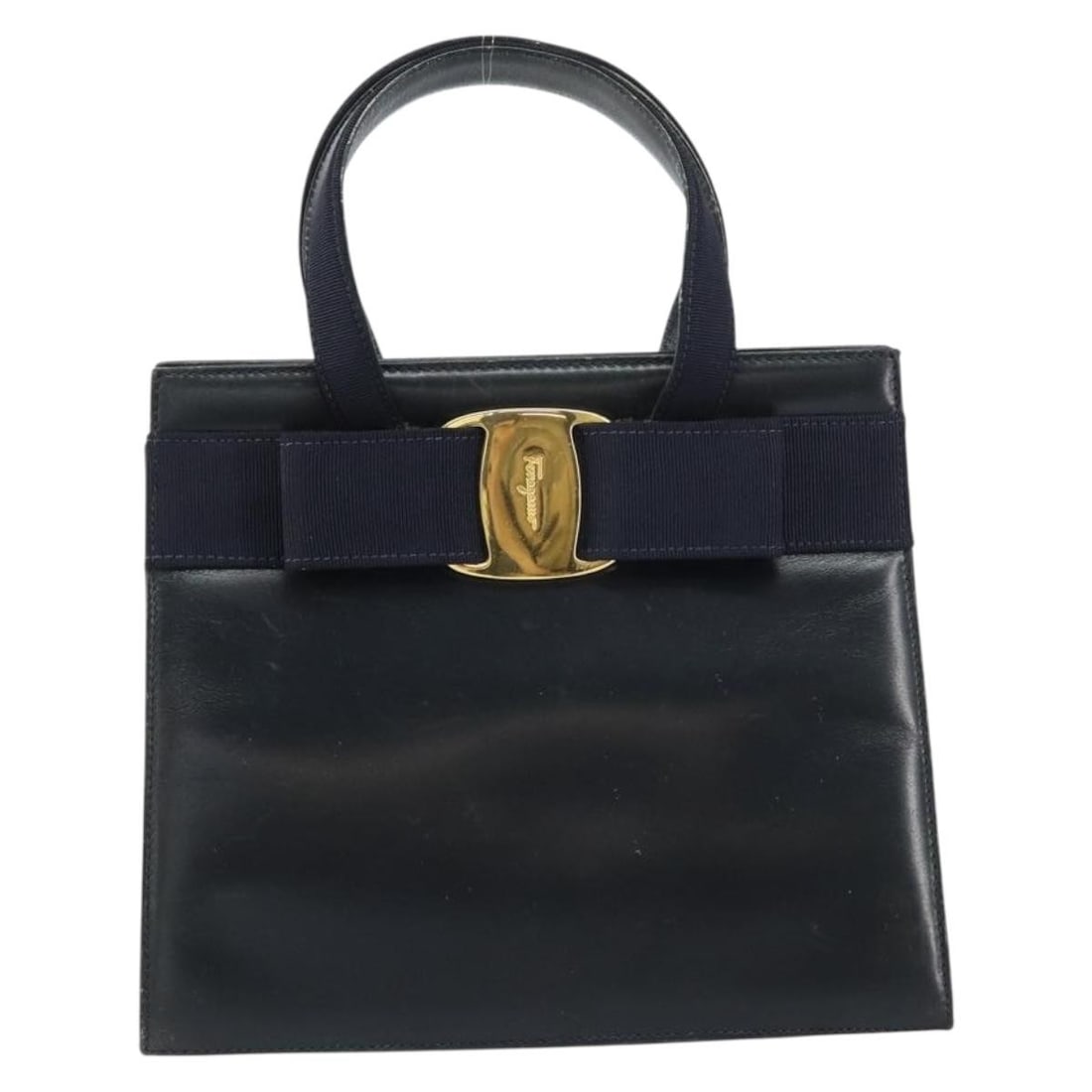 Leather Vara Bow Tote by Salvatore Ferragamo Convertible Navy Handbag (1 of 18)