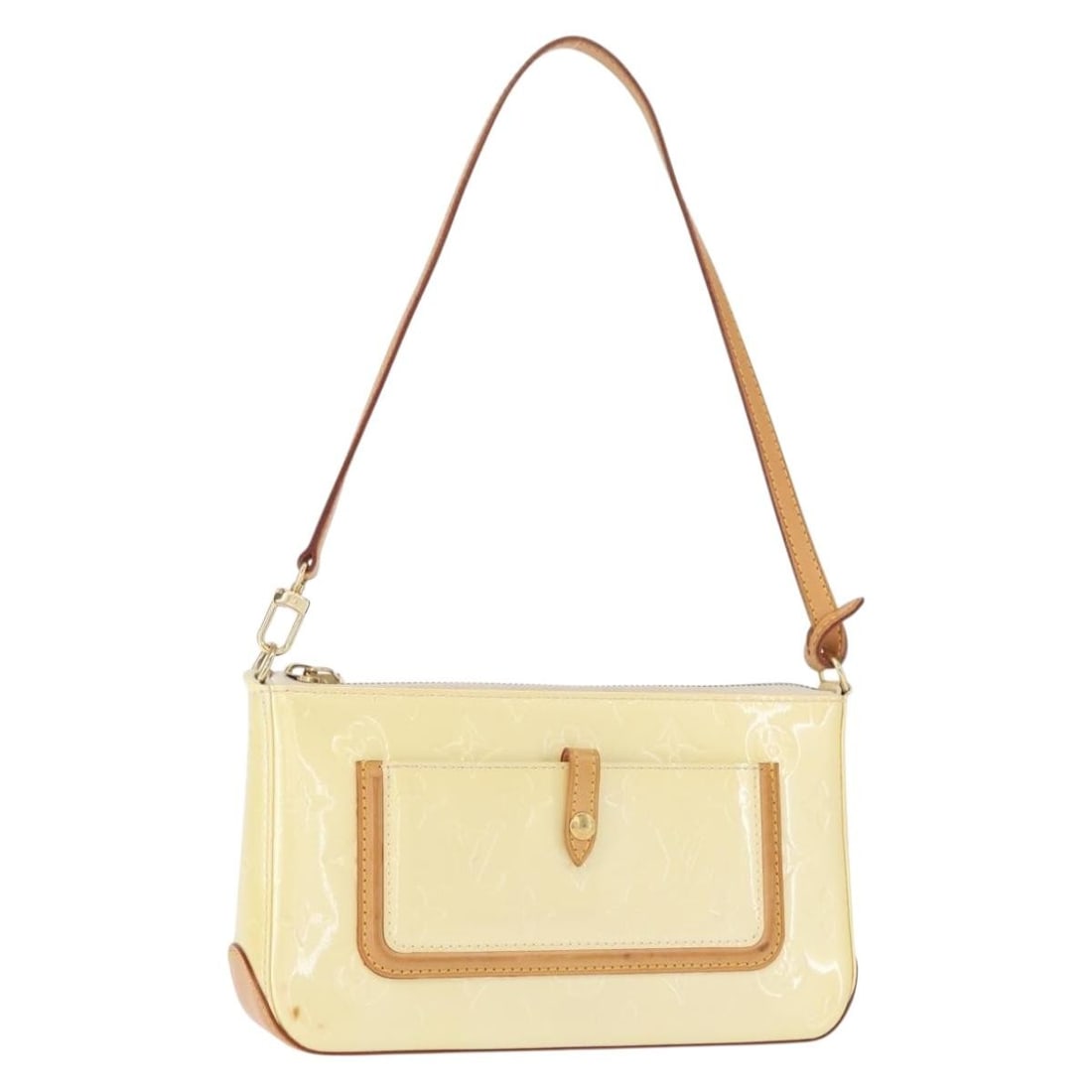 Patent Leather Mallory Beige Louis Vuitton Handbag 23cm: Patent Leather Mallory Beige Louis Vuitton Handbag 23cm This Louis Vuitton Mallory handbag for women features beige patent leather with the iconic Monogram Vernis finish. The handbag measures 23cm x 1