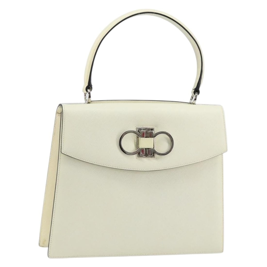Salvatore Ferragamo White Silver Leather Hand Bag Auth 152186 (1 of 18)
