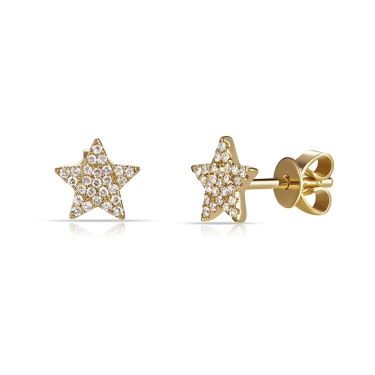 Elegant 14k Yellow Gold Diamond Star Earrings 1/5 ct Women's (1 of 3)