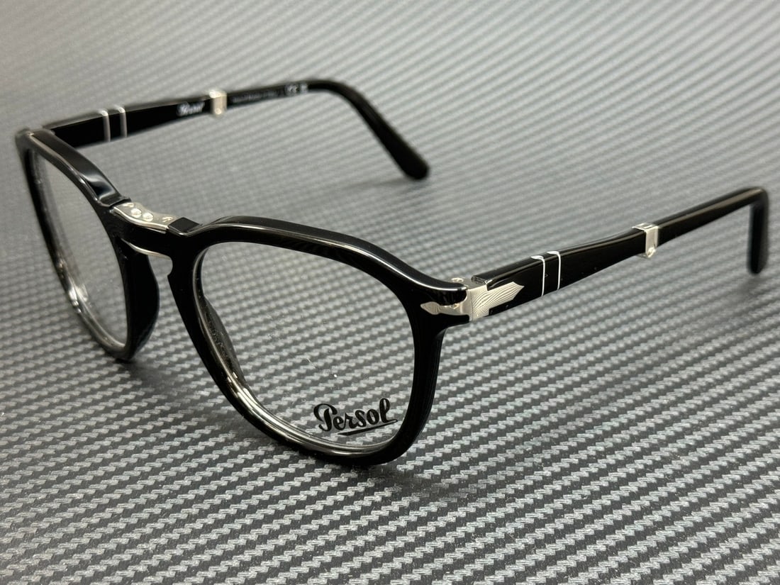 Persol PO3345V 95 Black Unisex Eyeglasses with Authenticity Certificate: Persol PO3345V 95 Black Unisex Eyeglasses with Authenticity Certificate Elevate your eyewear collection with these stylish Persol PO3345V 95 black eyeglasses. Designed for unisex wear, these frames fe