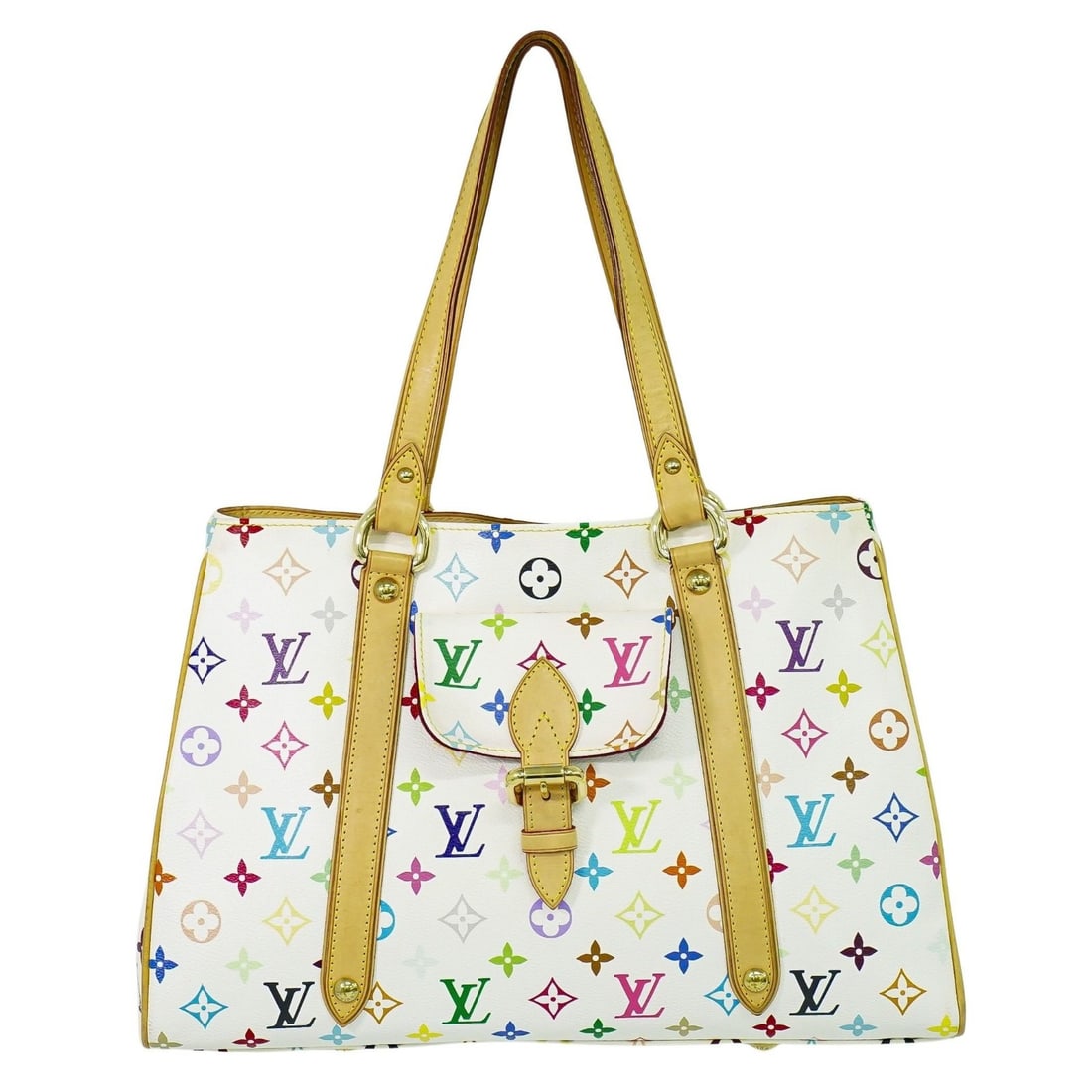 Aurelia Multicolor Canvas Tote by Louis Vuitton: Aurelia Multicolor Canvas Tote by Louis Vuitton The Louis Vuitton Aurelia Handbag in Monogram Multicolor is crafted from canvas and designed for women. This pre-owned handbag features a spacious inter