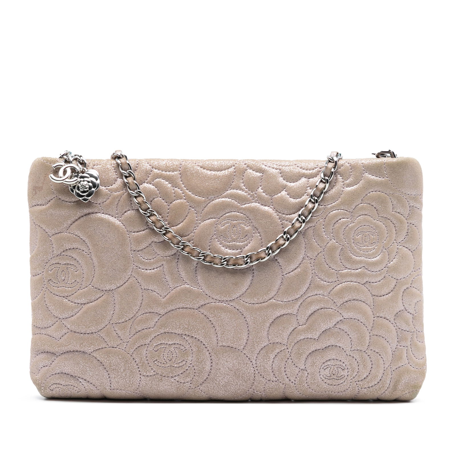 Chanel Camellia Pink Metallic Lambskin Embossed Chain Shoulder Bag (1 of 7)