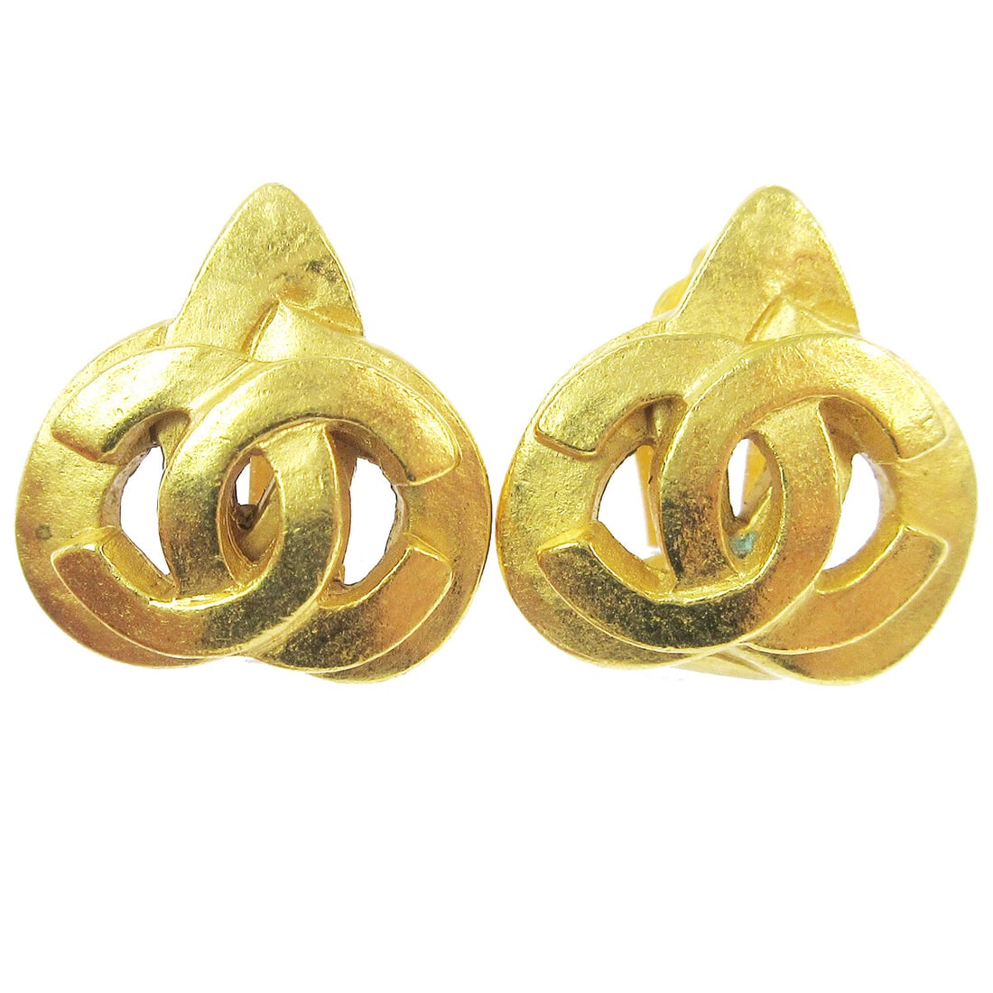 Chanel 97P Gold-tone Heart Clip-On Earrings with Logo (1 of 4)