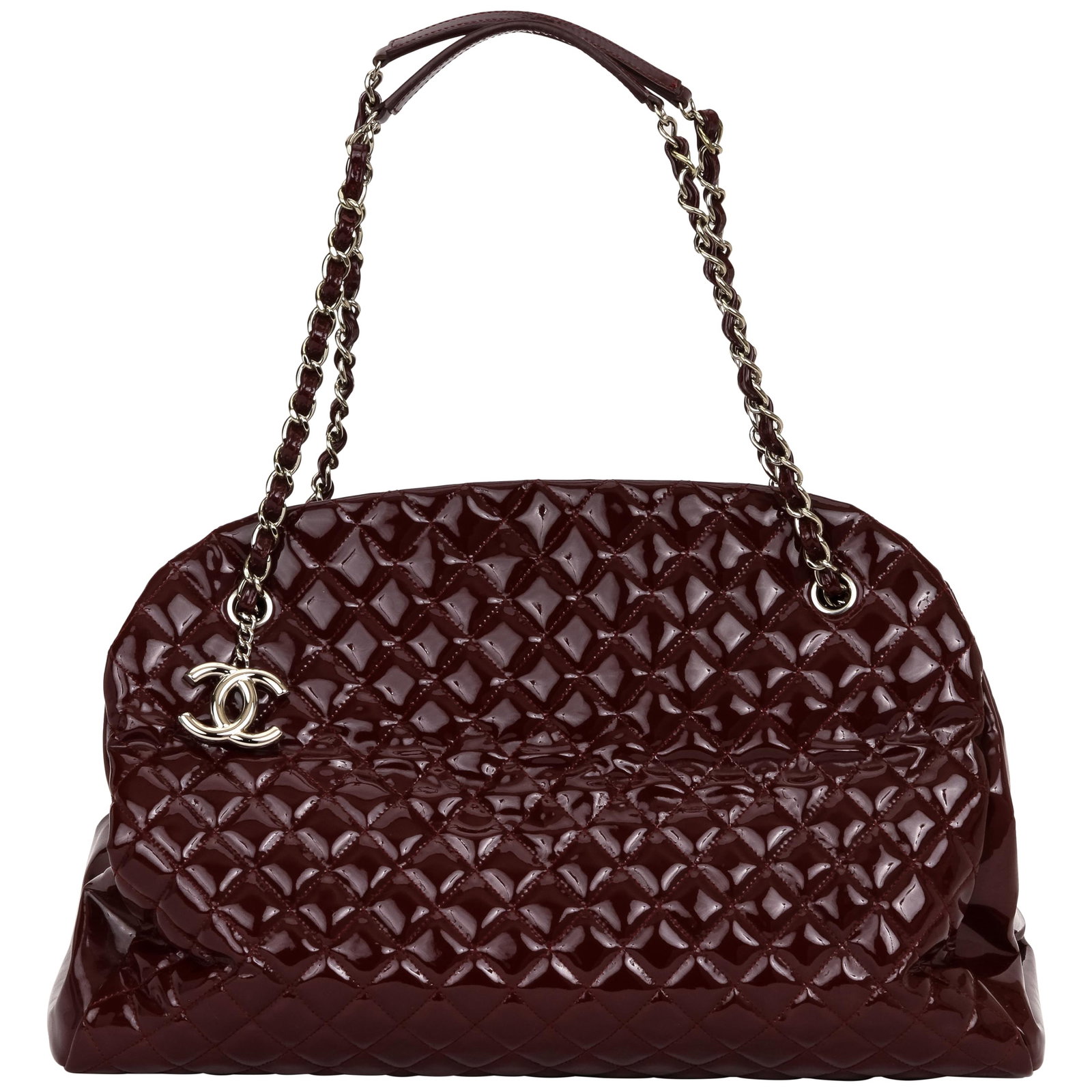 Chanel XXL Burgundy Patent Mademoiselle Bag 2011 with Silver Tone Hardware (1 of 7)