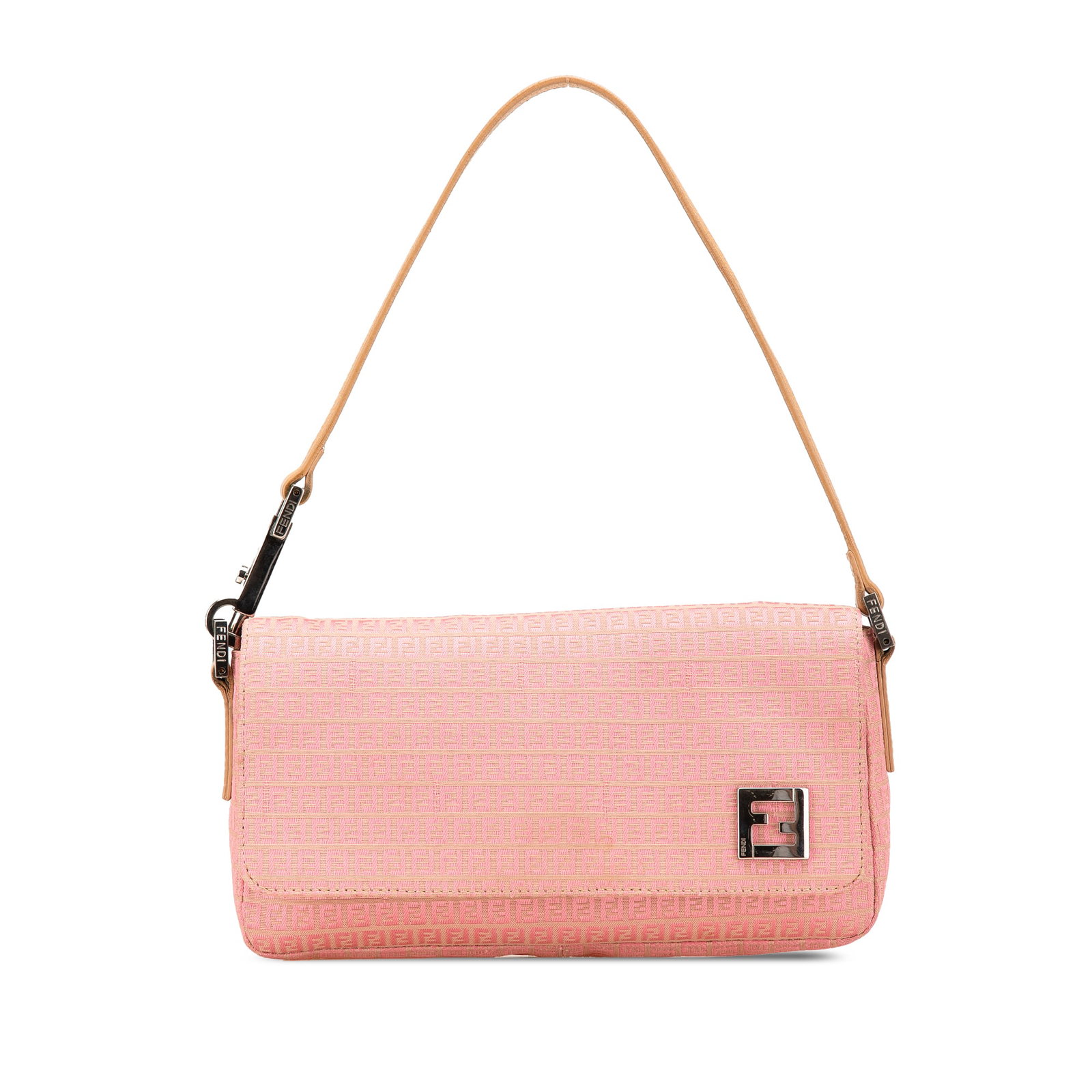 Pink Fendi Micro Zucchino Canvas Shoulder Purse with Leather Strap (1 of 12)