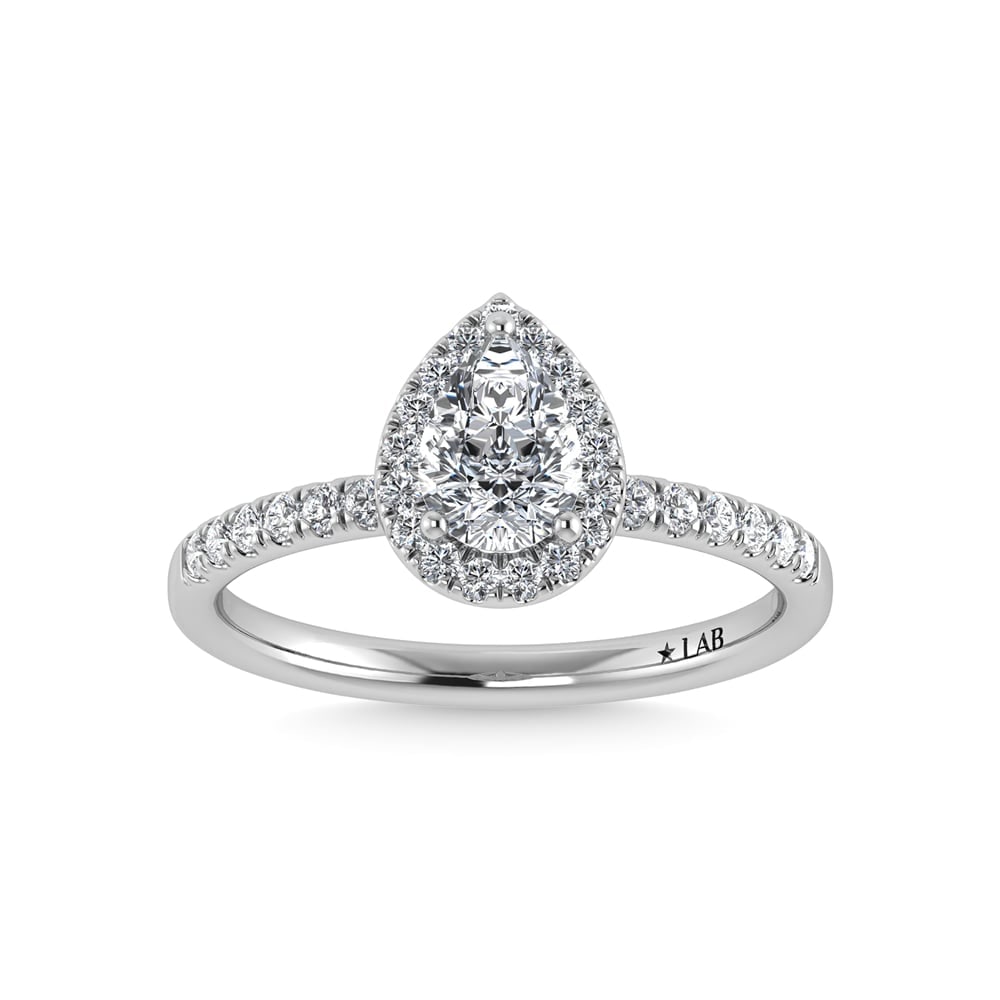 14K White Gold Lab Grown Diamond 3 1/3 Ct.Tw. IGI Certified Pear Shape Halo Engagement Ring (IGI: 14K White Gold Lab Grown Diamond 3 1/3 Ct.Tw. IGI Certified Pear Shape Halo Engagement Ring (IGI Certified Center 3ct) Celebrate your forever moment with the timeless brilliance of our Halo Diamond En
