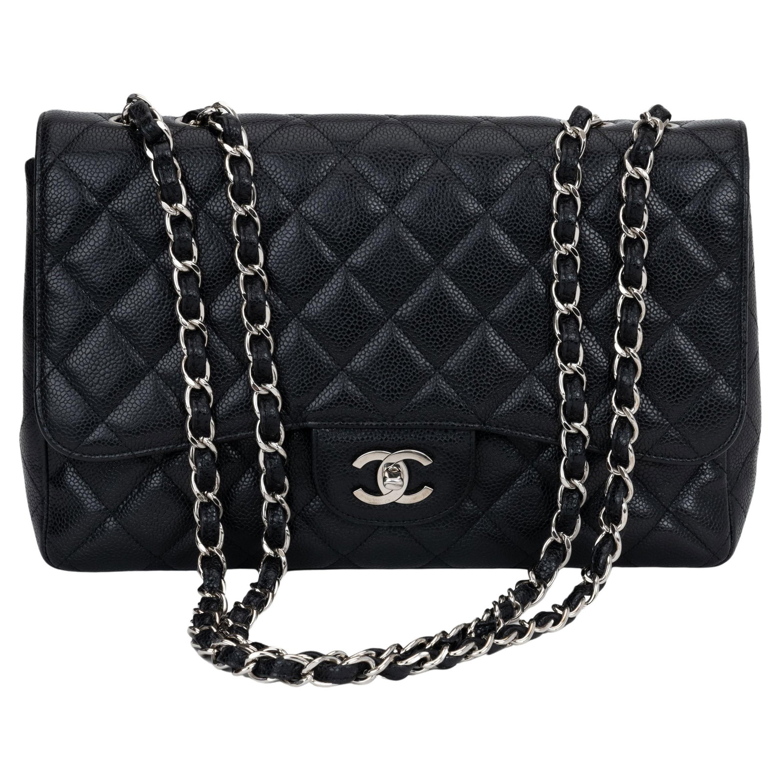 Chanel Black Caviar Jumbo Flap Bag with Hologram and Dust Cover (1 of 8)