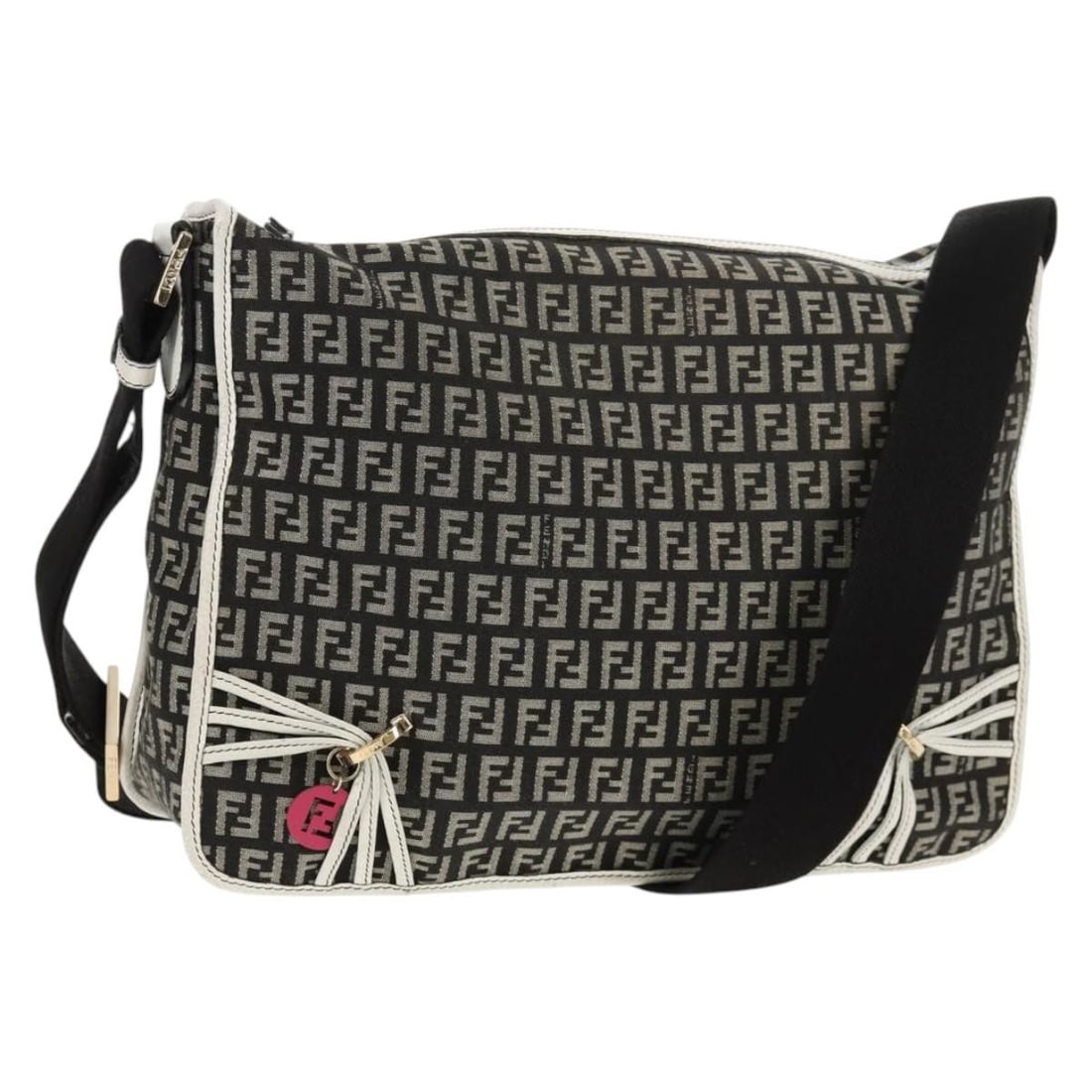 FENDI Zucchino Canvas Shoulder Bag Black Gold Authentic AM9520V: FENDI Zucchino Canvas Shoulder Bag Black Gold Authentic AM9520V This stylish Fendi Zucchino Canvas Shoulder Bag showcases a sophisticated blend of black and gold tones. Crafted in Italy, it features d