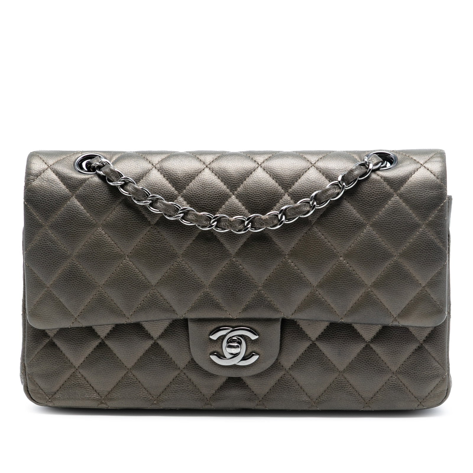 Chanel Classic Medium Gray Metallic Caviar Leather Double Flap Bag (1 of 7)