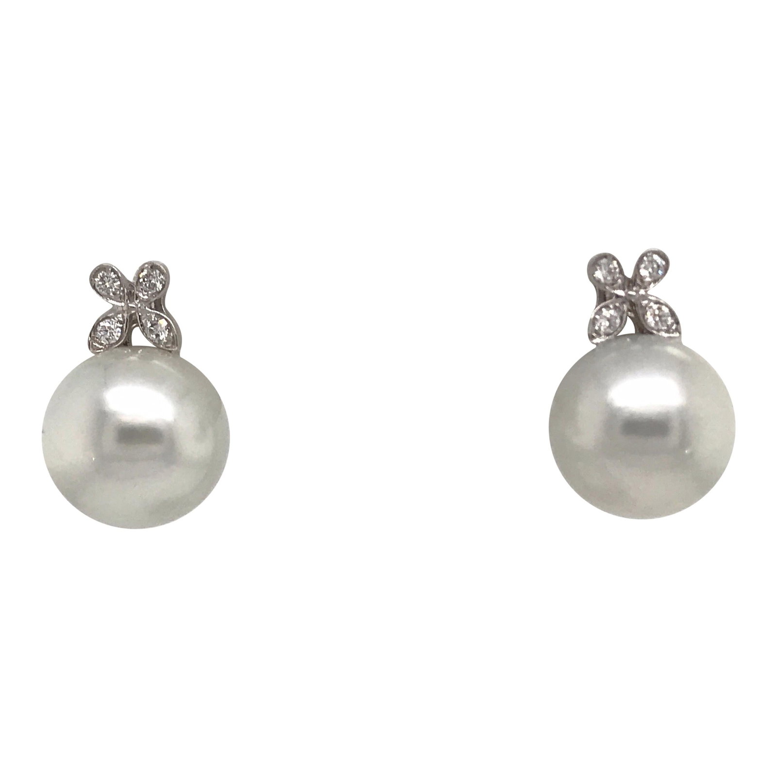 Harbor Diamonds Floral South Sea Pearl Earrings 0.19ct in 18K White Gold (1 of 5)