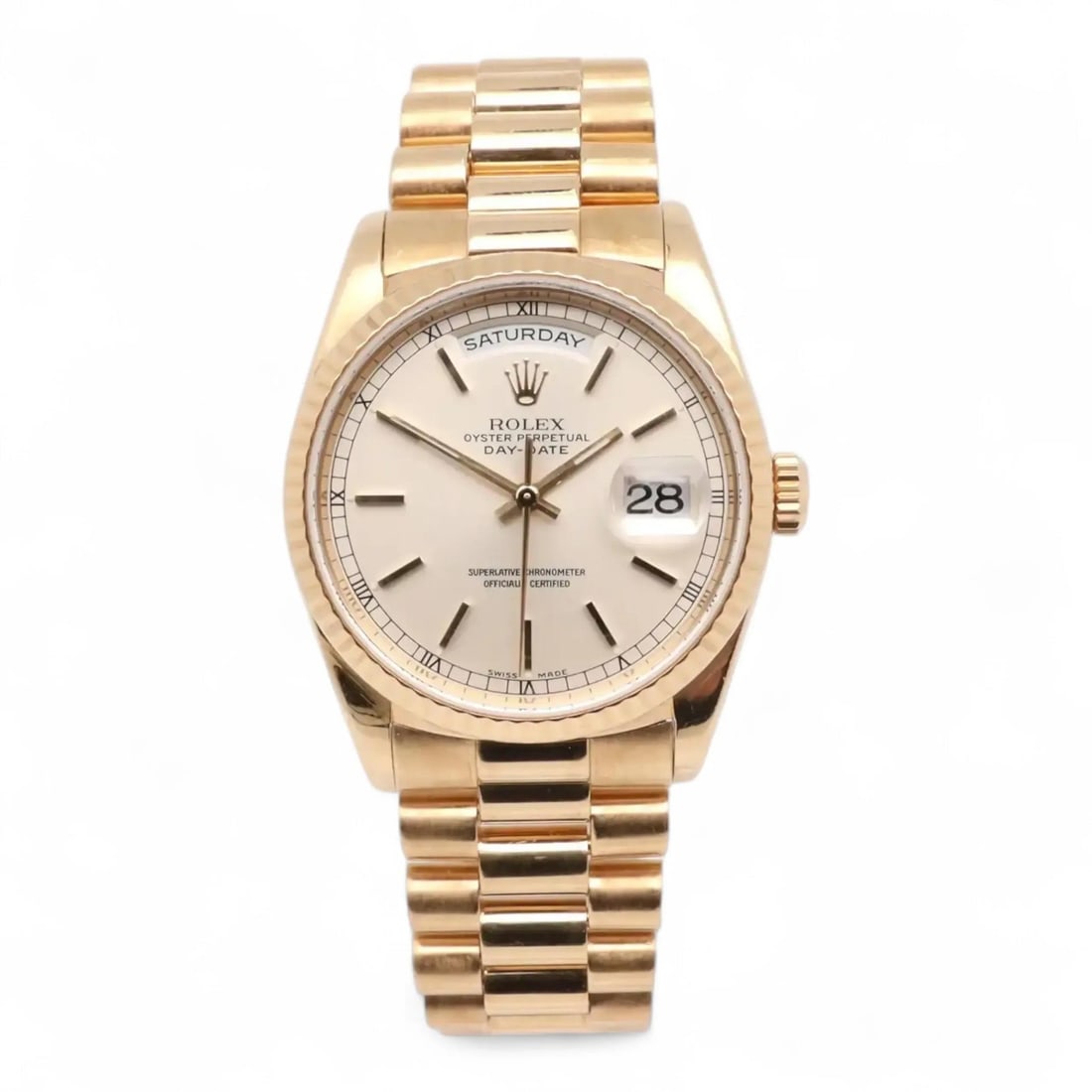 18K Yellow Gold Rolex President Day-Date 36mm Watch With Silver Stick Dial (1 of 5)