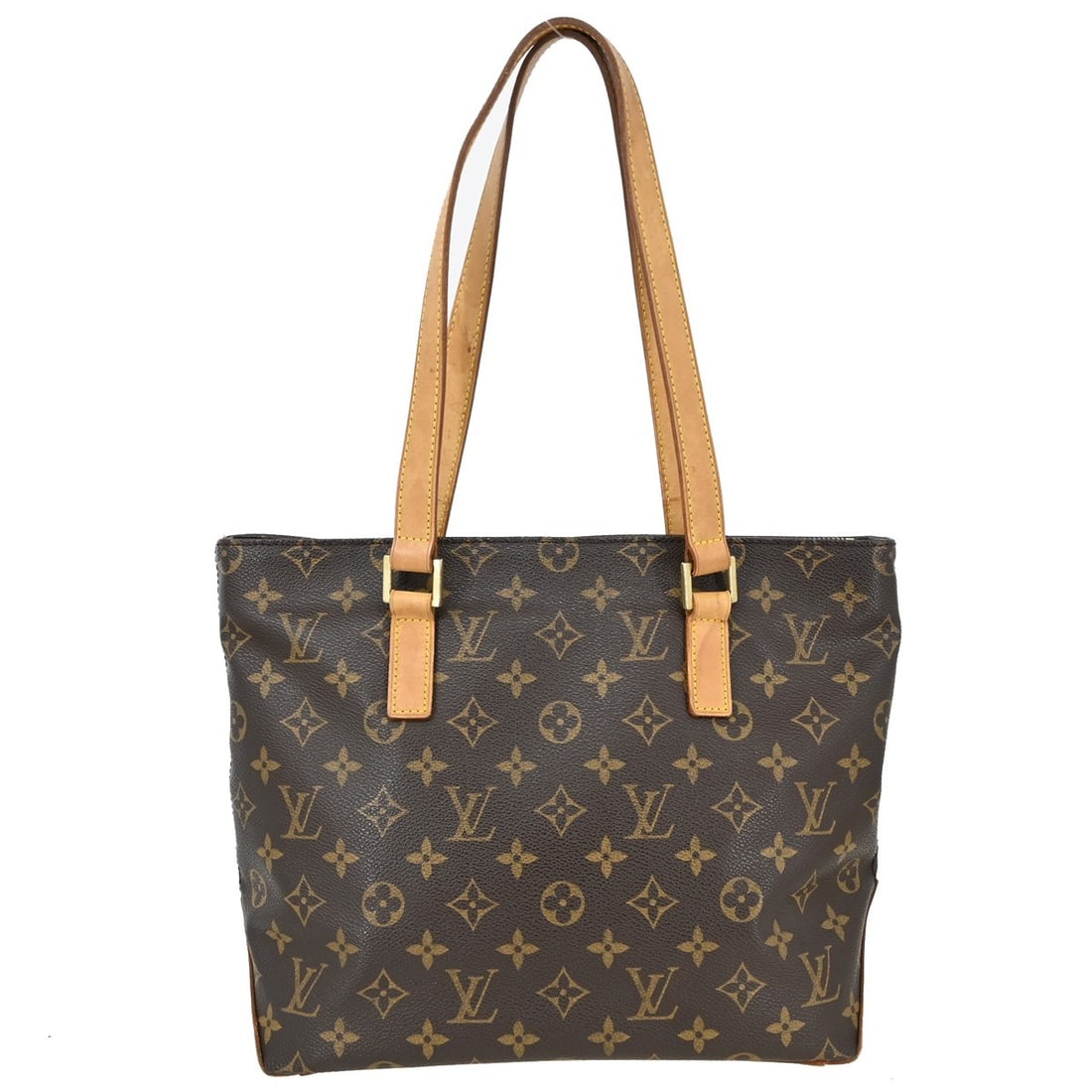 Louis Vuitton Cabas Piano Monogram Canvas Tote Brown Leather Medium: Louis Vuitton Cabas Piano Monogram Canvas Tote Brown Leather Medium This Louis Vuitton Cabas Piano tote bag features the iconic monogram canvas leather exterior with double beige handles and a zip clo