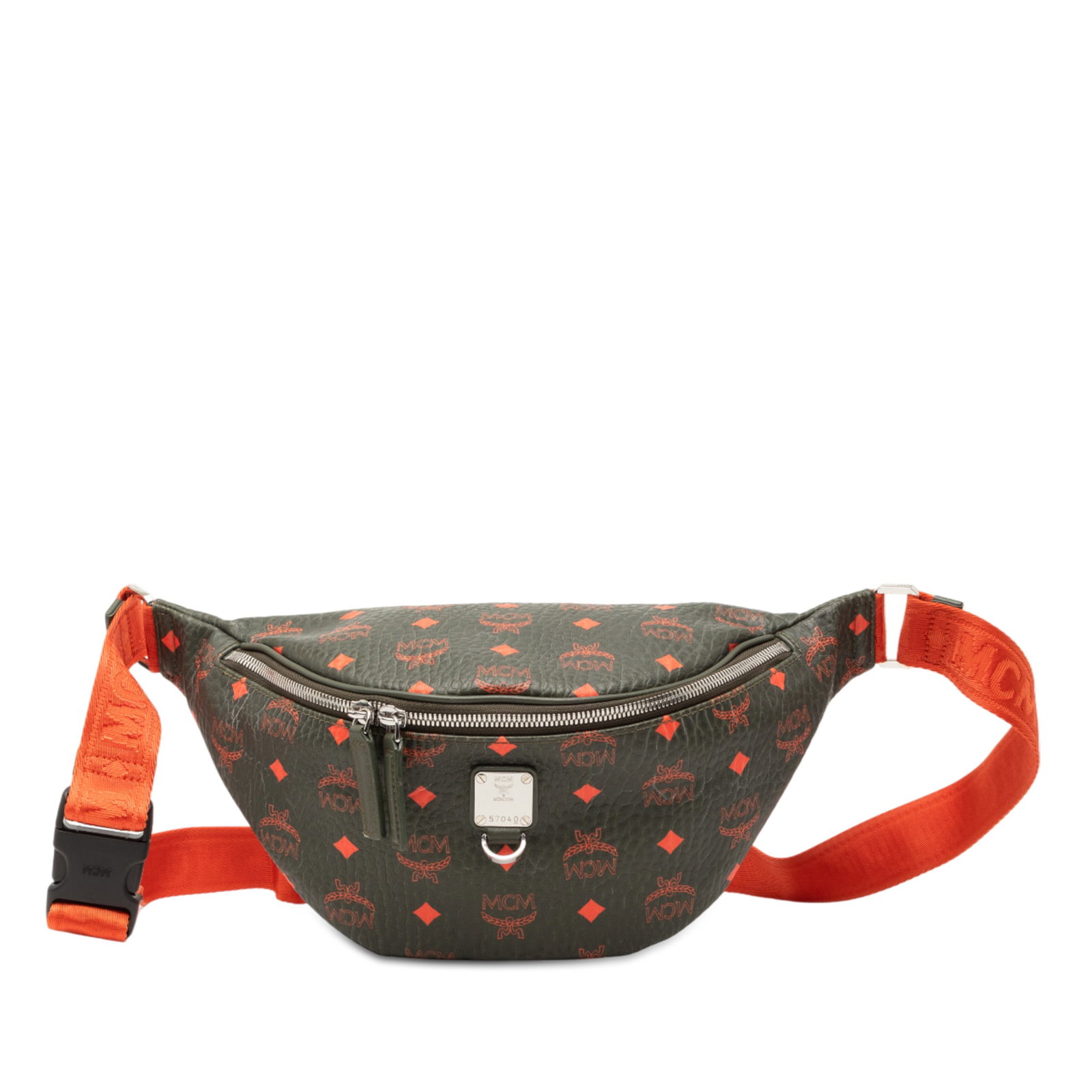 MCM Visetos Black Coated Canvas Waist Belt Bag: MCM Visetos Black Coated Canvas Waist Belt Bag This MCM Visetos belt bag features a coated canvas body in black with a flat canvas waist strap and a top zip closure. The bag shows signs of use, includ