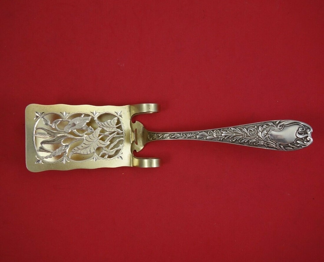 Knowles Aeolian Sterling Silver Asparagus Tongs Gold Washed Mechanical 9.25" (1 of 5)