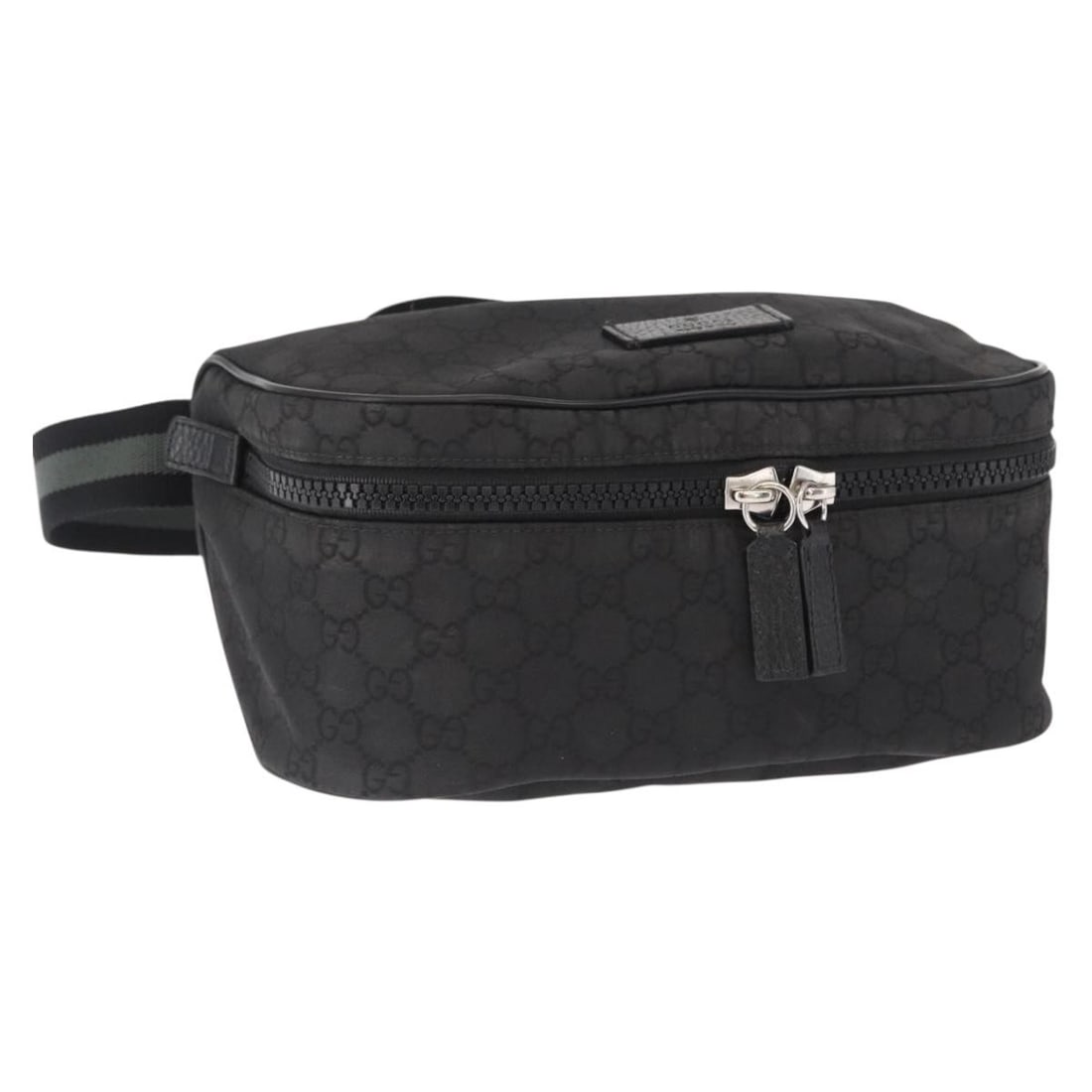 Black GG Canvas Gucci Shoulder Bag with Silver Accents and Dust Bag 449182: Black GG Canvas Gucci Shoulder Bag with Silver Accents and Dust Bag 449182 This GUCCI GG Canvas shoulder bag features a black and silver color scheme with the signature GG canvas material. Designed fo