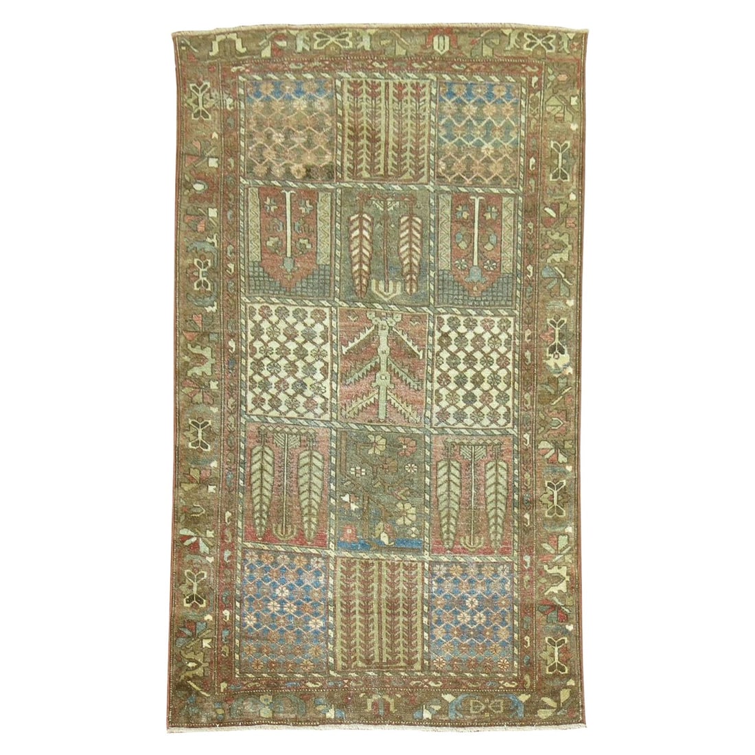 Antique Persian Bakhtiari Rug 49 x 76 Hand-Knotted Wool Garden Design: Antique Persian Bakhtiari Rug 49 x 76 Hand-Knotted Wool Garden Design Discover the beauty of this antique Persian Bakhtiari rug, featuring a captivating all-over garden box niche motif in rich earth t