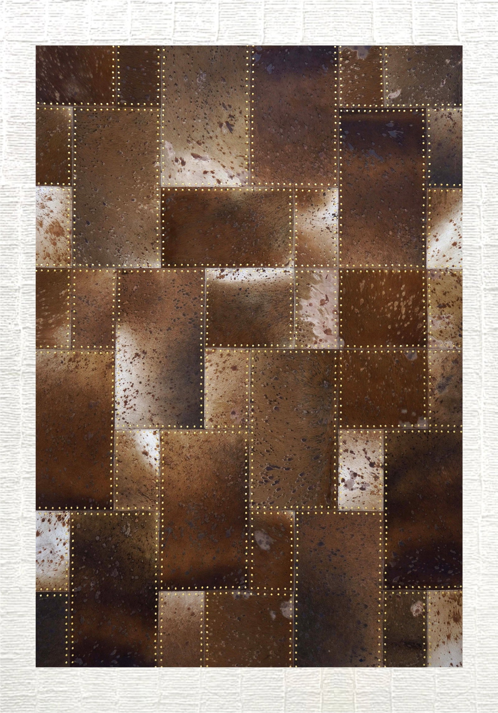 Rustic Studded Patchwork Cowhide Leather Rug 3FT x 5FT Handcrafted (1 of 1)