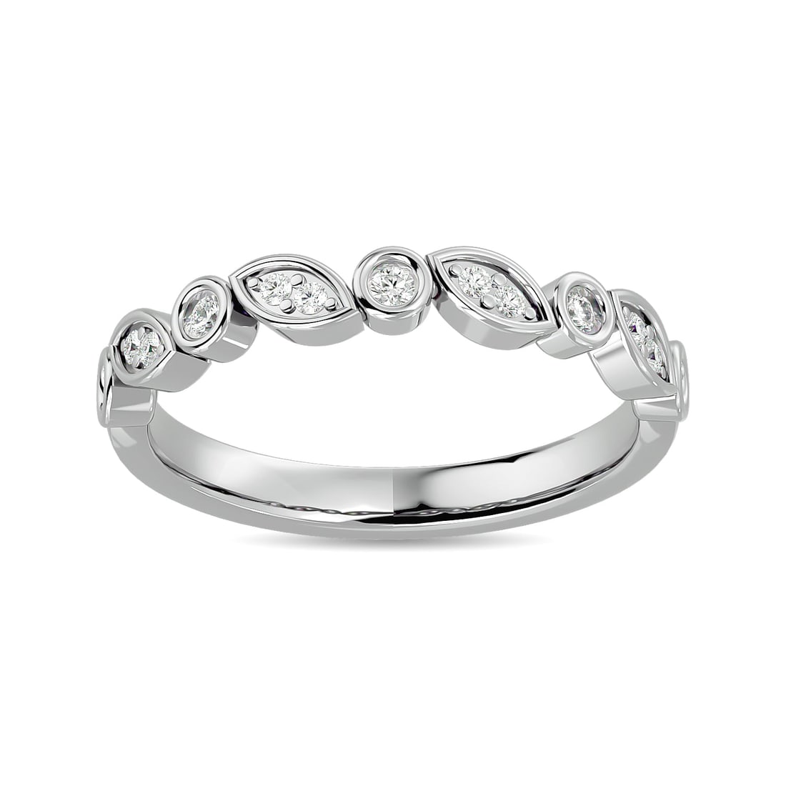 Diamond 1/6 Ct.tw Ladies Band in 14K White Gold: Diamond 1/6 Ct.tw Ladies Band in 14K White Gold 14k White Gold Stone Color: G-h Stone Clarity: I1 Each ring is presented in standard size 6.5. Complimentary resizing is available between sizes 510 (in