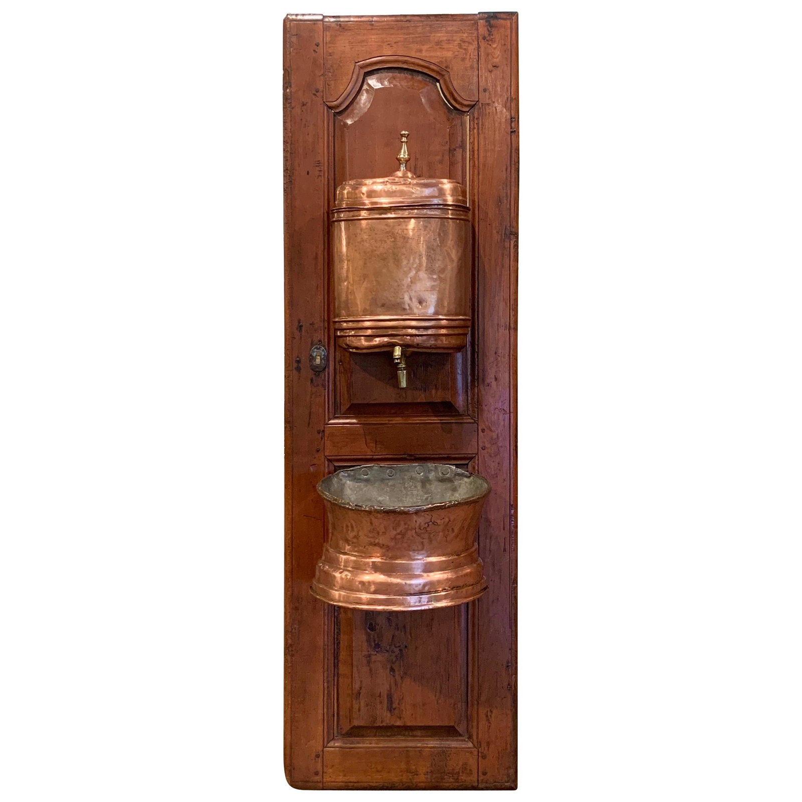 18th Century French Copper Lavabo Fountain on Carved Cherry Door (1 of 11)