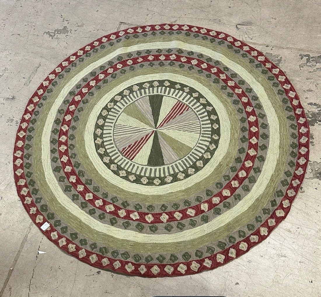 Hand-Dyed Green Wool Pinwheel Rug 2x8 Early American Style (1 of 2)