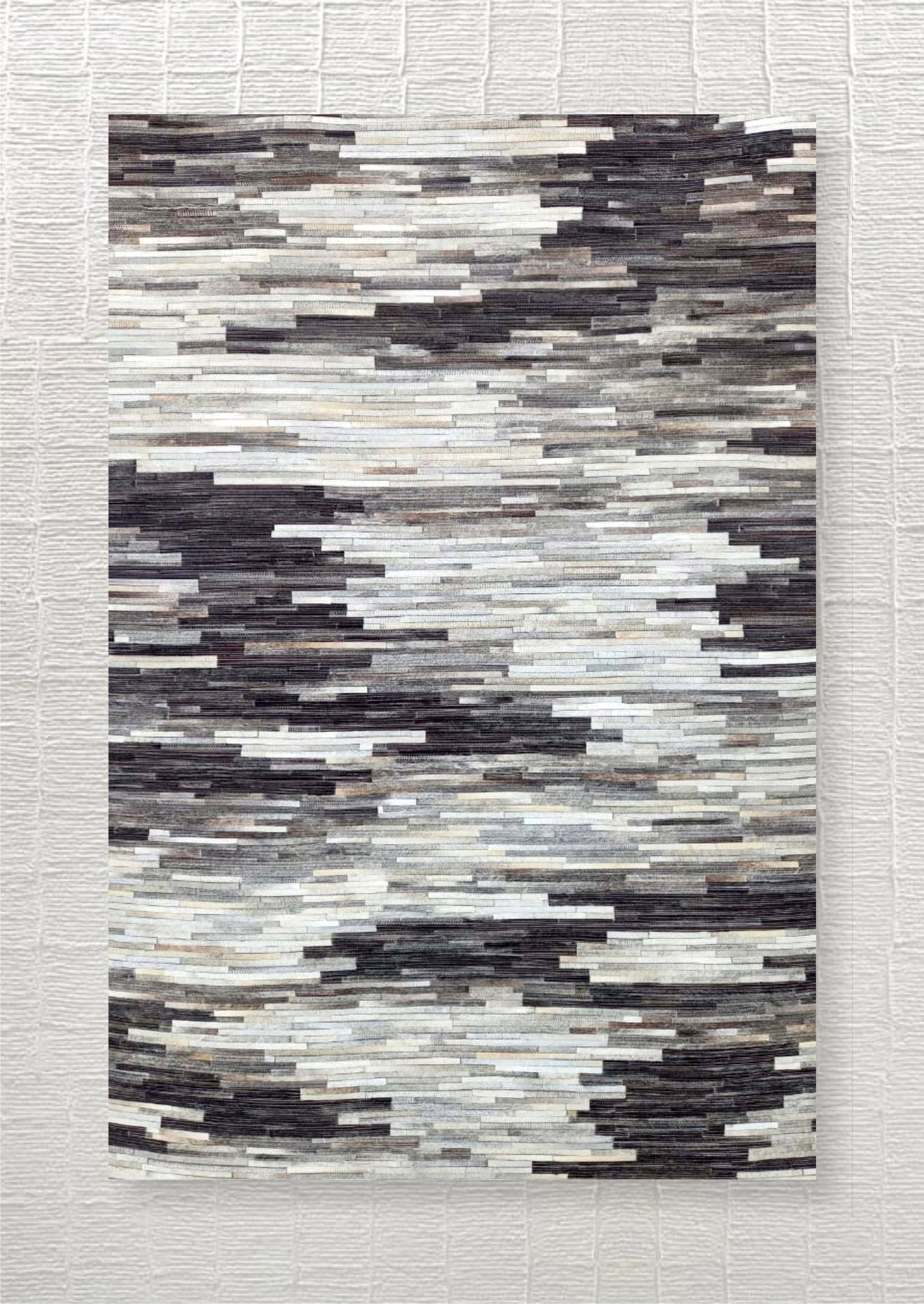Handcrafted Multi-Tonal Geometric Patchwork Cowhide Leather Area Rug 3ft x 5ft (1 of 1)