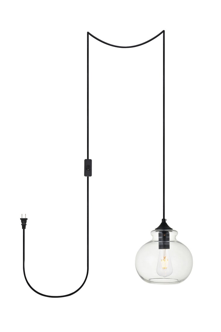 Destry Plug-In Pendant Light Clear Glass Shade Black Modern Swag Lamp (1 of 4)