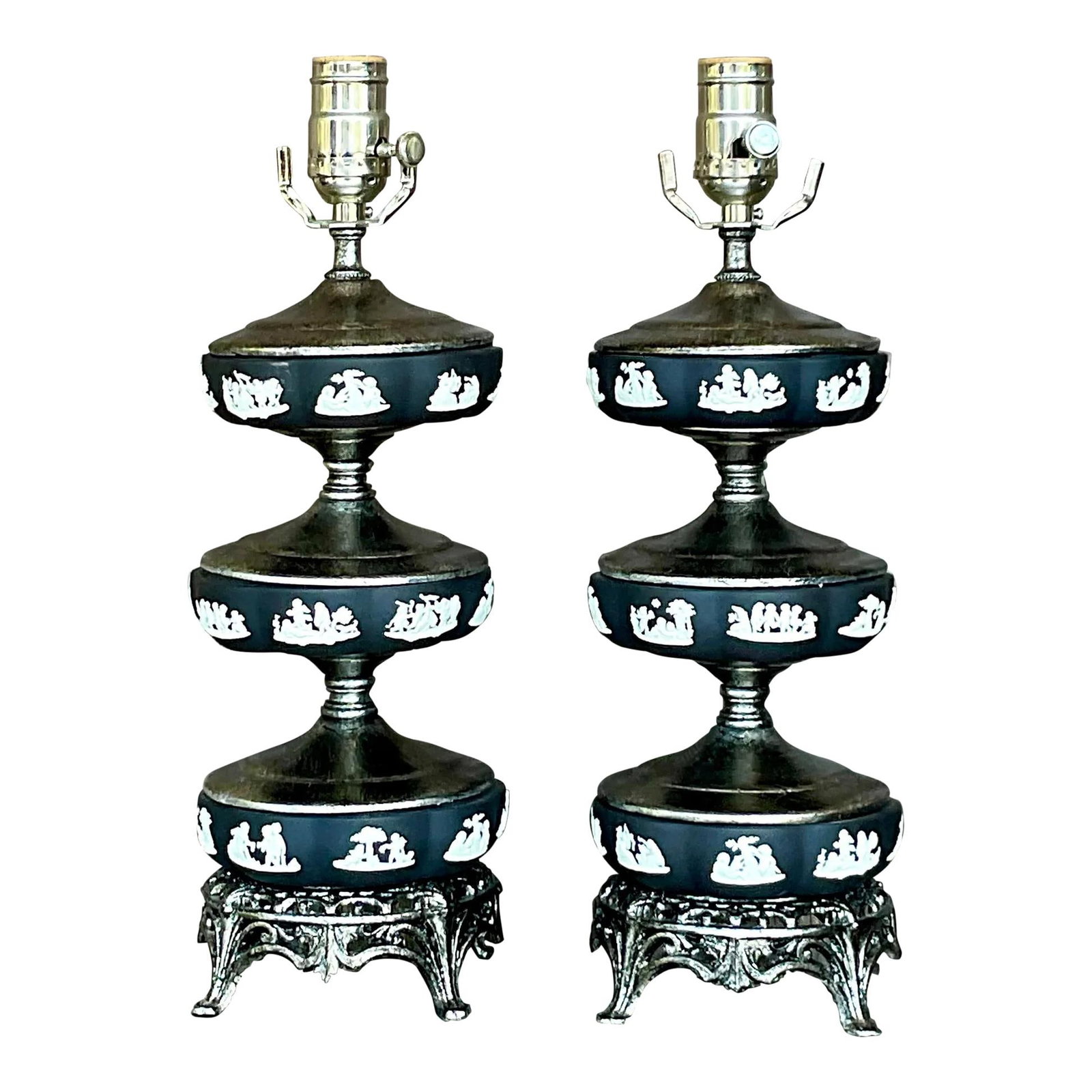 Pair of Vintage Regency Stacked Table Lamps Inspired by Wedgwood (1 of 5)