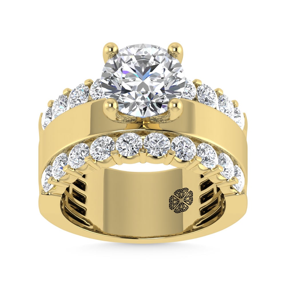 14K Yellow Gold 3 1/2 Ct.Tw. Lab Grown Diamond Round Shape Engagement Ring (IGI Certified Center: 14K Yellow Gold 3 1/2 Ct.Tw. Lab Grown Diamond Round Shape Engagement Ring (IGI Certified Center 2ct) 14k Yellow Gold Stone Color: D-f Stone Clarity: Vs Each ring is presented in standard size 6.5. Co