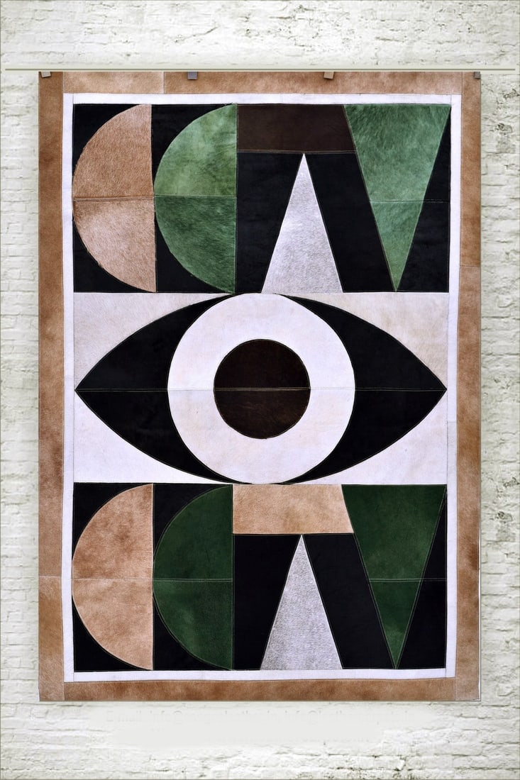 Handcrafted Abstract Geometric Patchwork Cowhide Leather Carpet 3ft x 5ft (1 of 1)