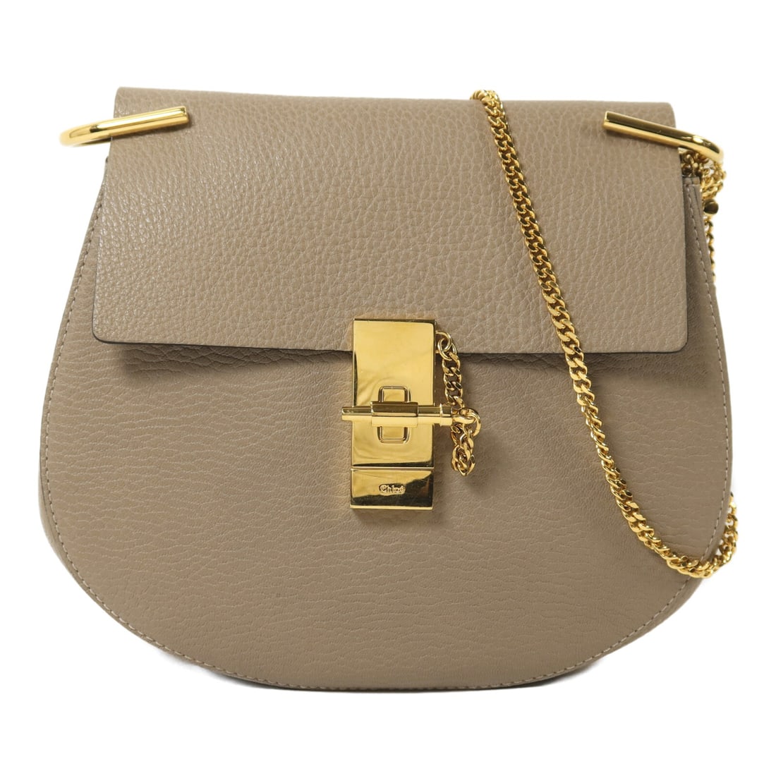 Chloe Drew Chain Shoulder Bag Grey Calfskin with Gold Hardware: Chloe Drew Chain Shoulder Bag Grey Calfskin with Gold Hardware This Chloe Drew shoulder bag is crafted from gray calfskin leather and features a chain strap. Designed for women, it offers a stylish an