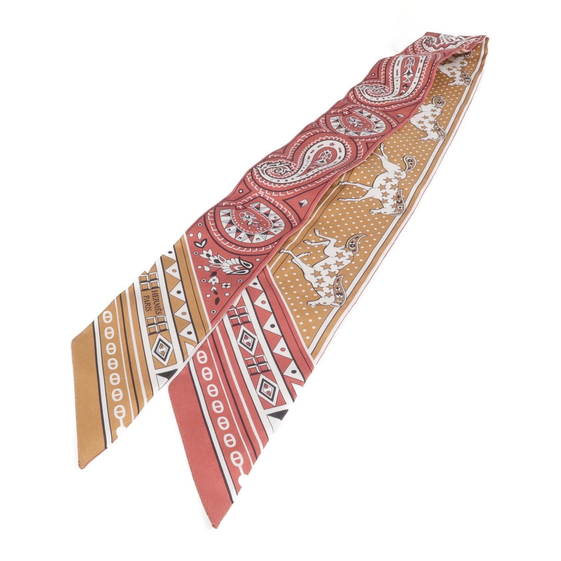 Silk Twilly Scarf by Hermes in Brown and Smoky Red (1 of 9)