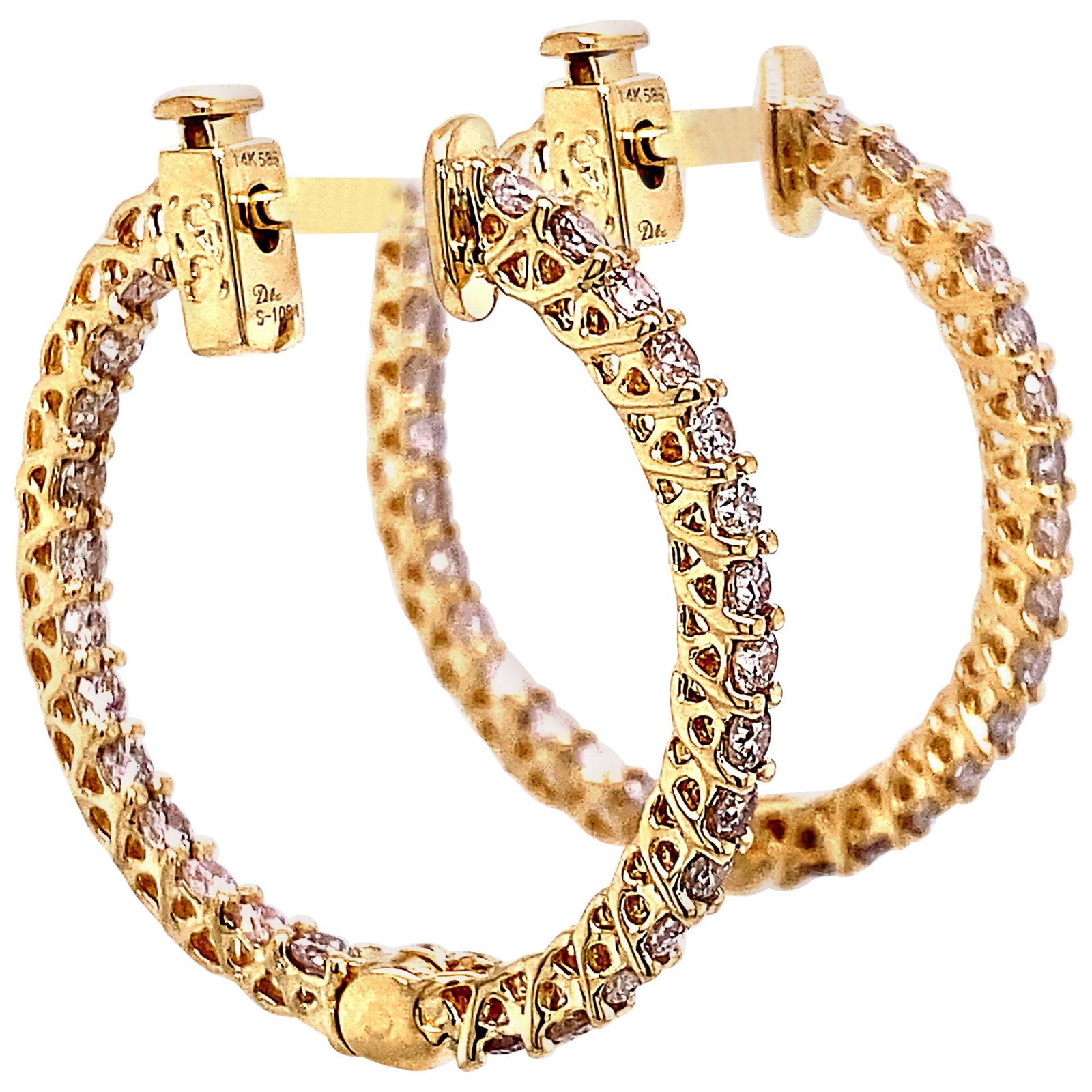 Contemporary 14k Yellow Gold Diamond Hoop Earrings 1.34 Carat: Contemporary 14k Yellow Gold Diamond Hoop Earrings 1.34 Carat These stunning round diamond hoop earrings are crafted from luxurious 14k yellow gold, showcasing a contemporary design that adds elegance
