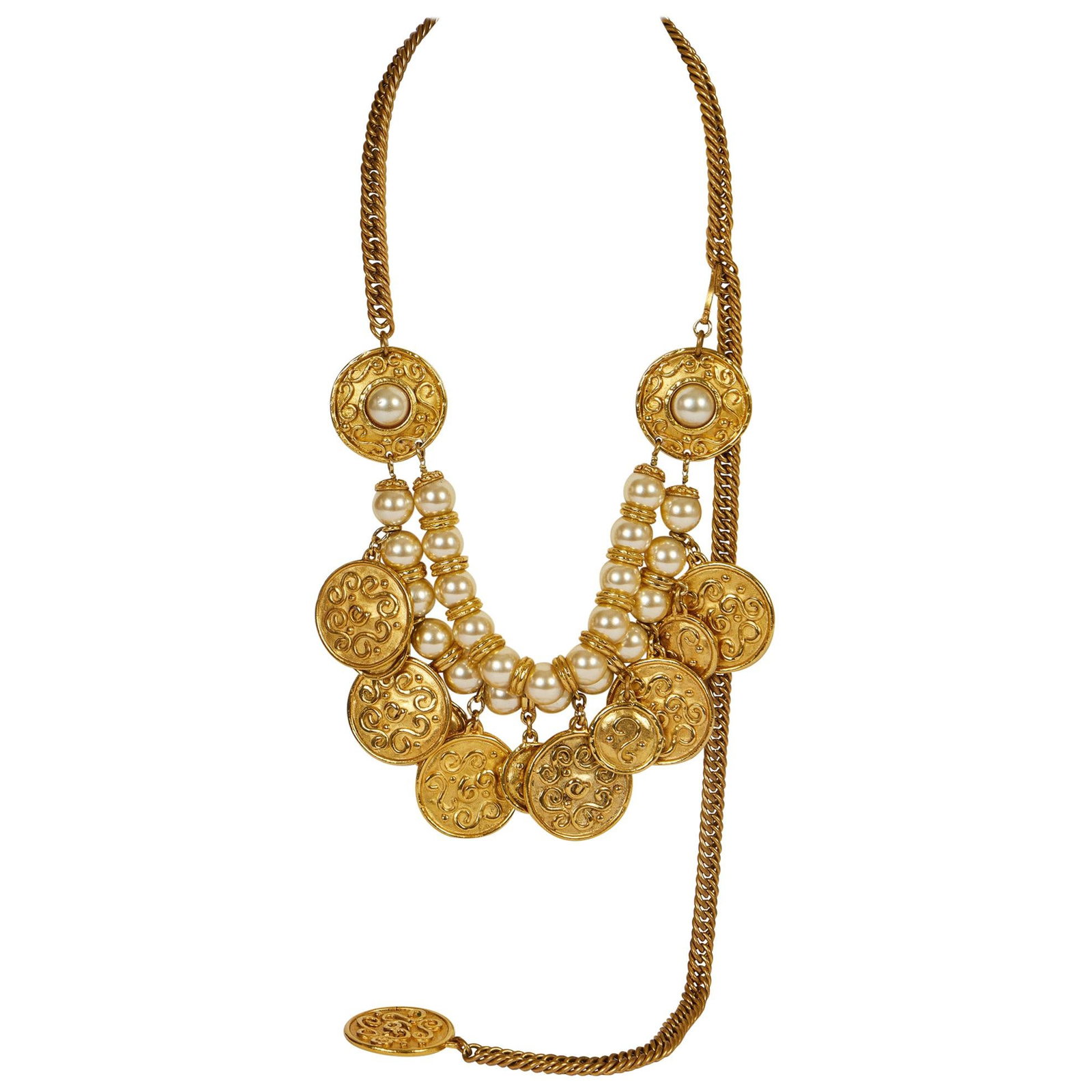 Chanel Rambaud 40 Inch Double Strand Pearl Necklace 1980s France: Chanel Rambaud 40 Inch Double Strand Pearl Necklace 1980s France This Rambaud Double Strand Pearl Necklace features an impressive length of 40 inches (1,016 mm) and a width of 1 inch (25.4 mm), showca