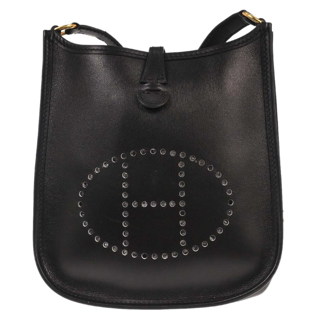 Evelyne TPM Black Calf Leather Small Shoulder Bag by Hermes: Evelyne TPM Black Calf Leather Small Shoulder Bag by Hermes This Hermes Evelyne Gen I TPM shoulder bag features black box calf leather with a matching leather lining. The bag is styled for casual occa