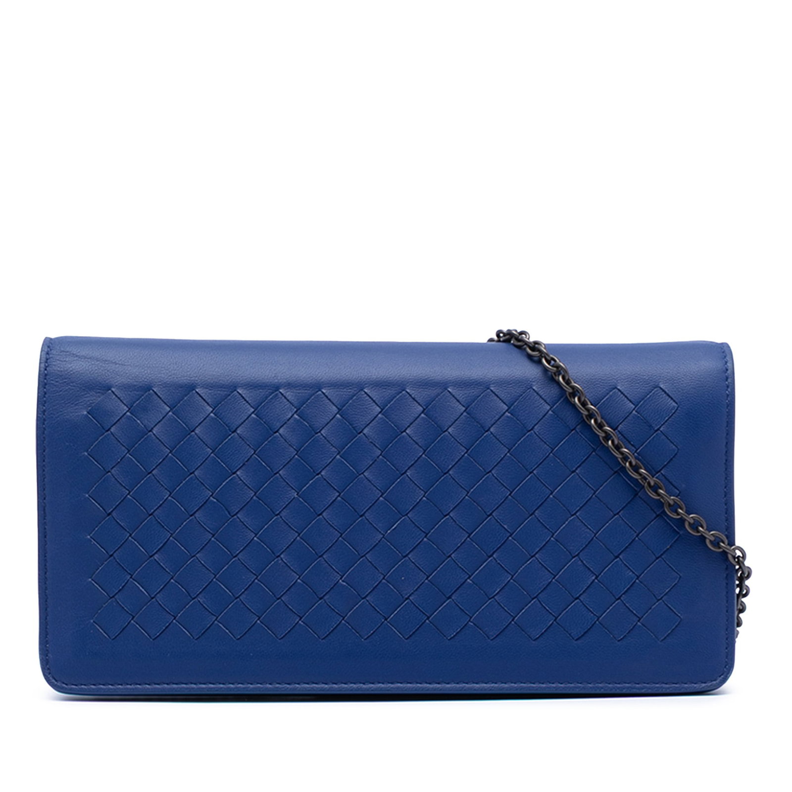 Bottega Veneta Blue Leather Woven Flap Crossbody Wallet Chain Strap (1 of 8)