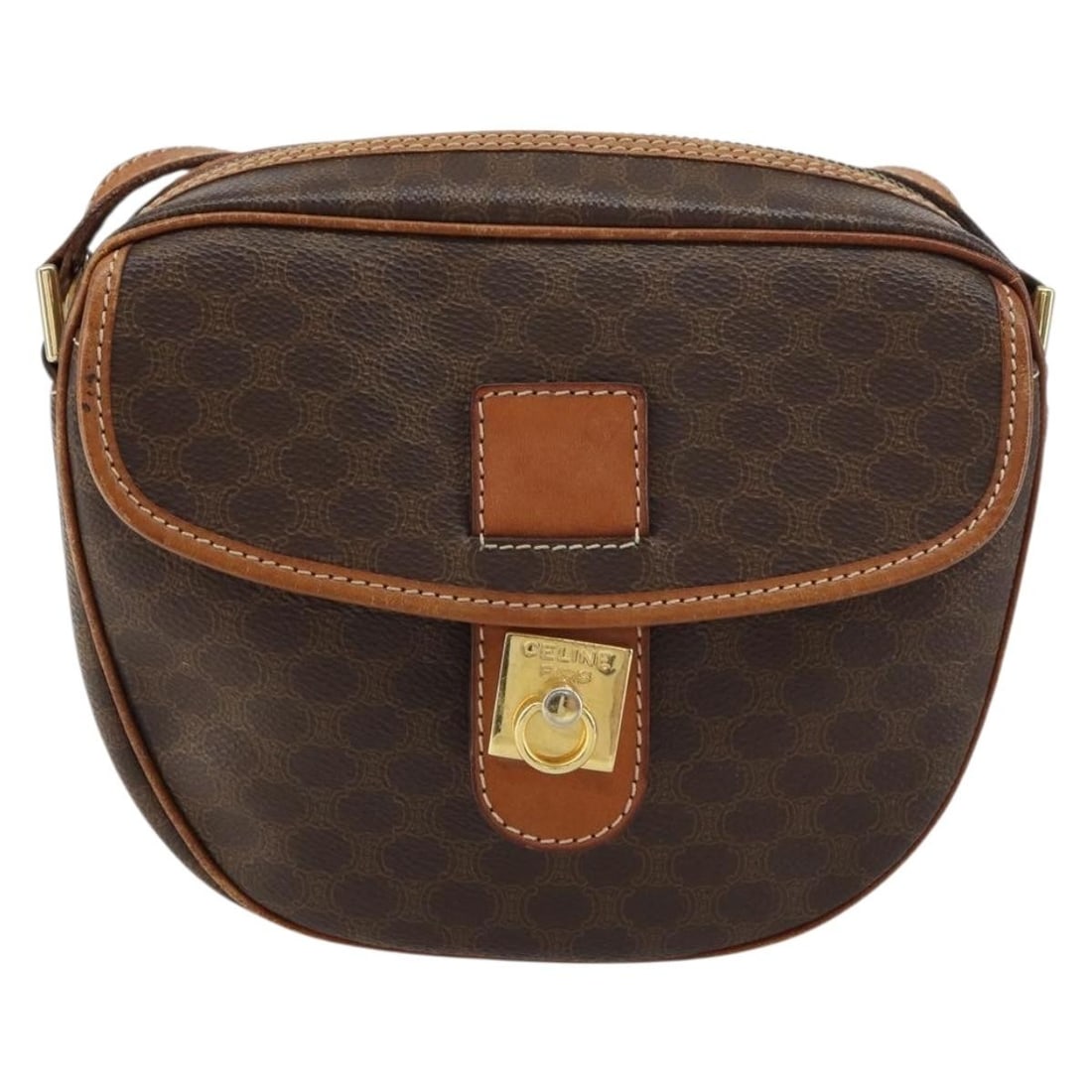 Vintage Macadam Canvas and Leather Shoulder Bag by Celine: Vintage Macadam Canvas and Leather Shoulder Bag by Celine This vintage Celine Macadam shoulder bag for women is crafted from brown canvas and leather. The bag shows signs of wear including surface def